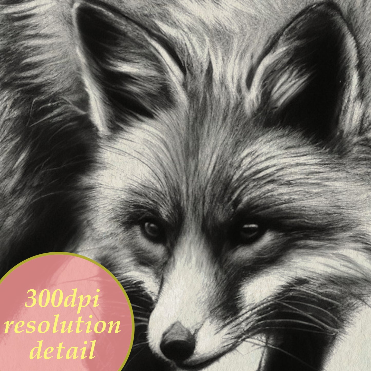 printable charcoal drawing of a fox 300dpi