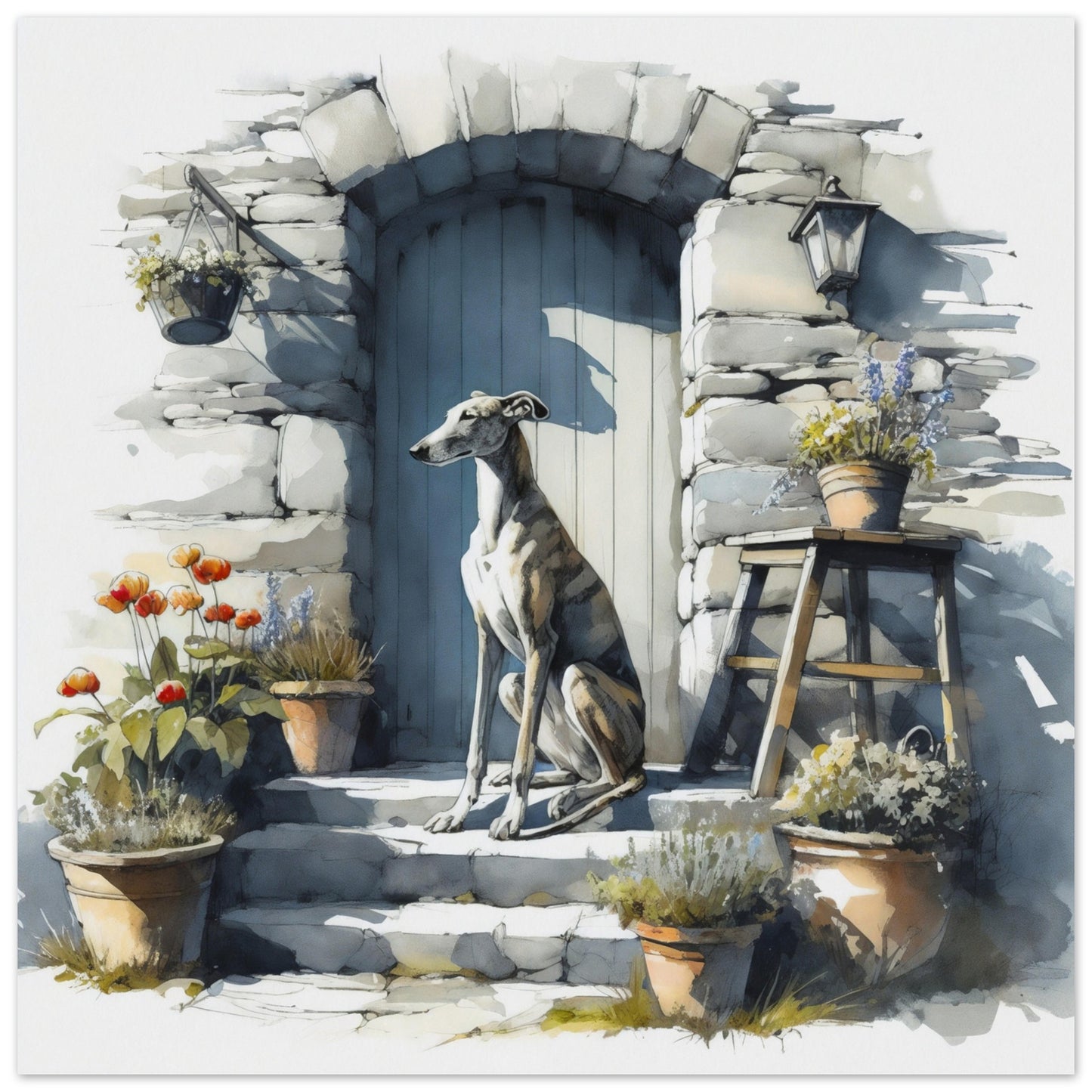 greyhound digital watercolor wall art print