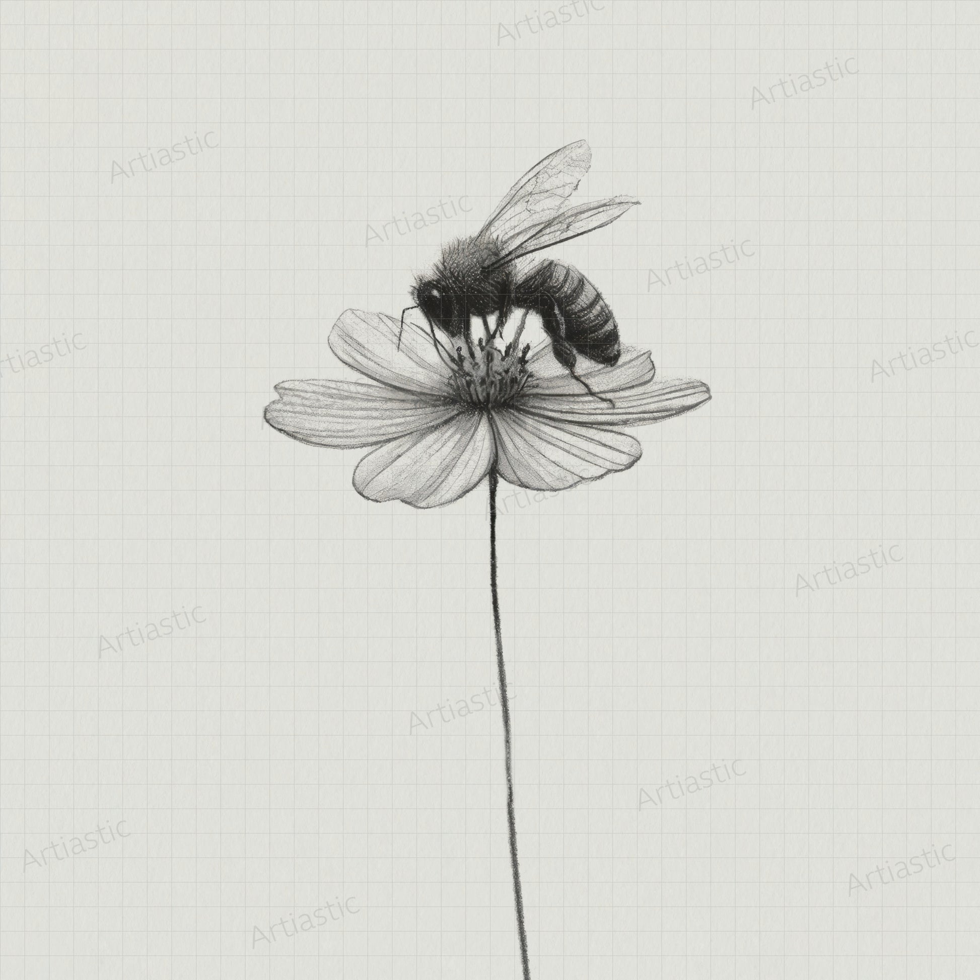 bee flower artwork charcoal