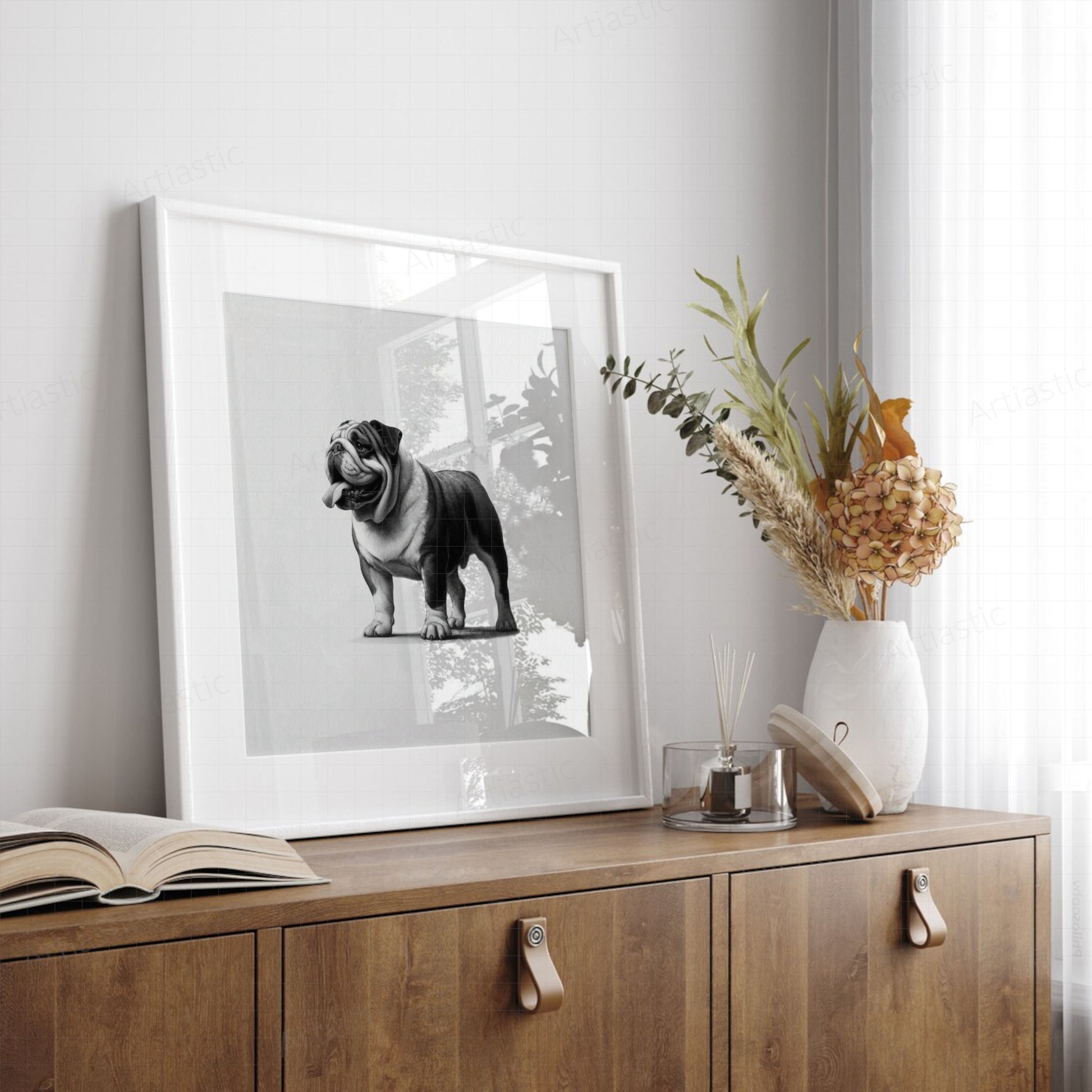 printable drawing of a bulldog wallart