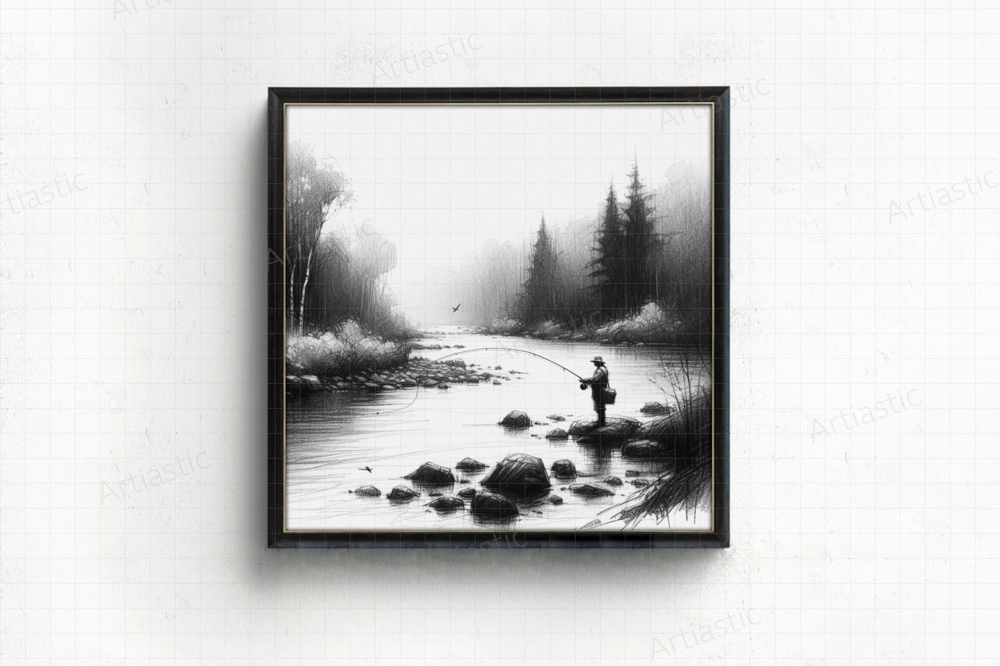 Fisherman in the river framed