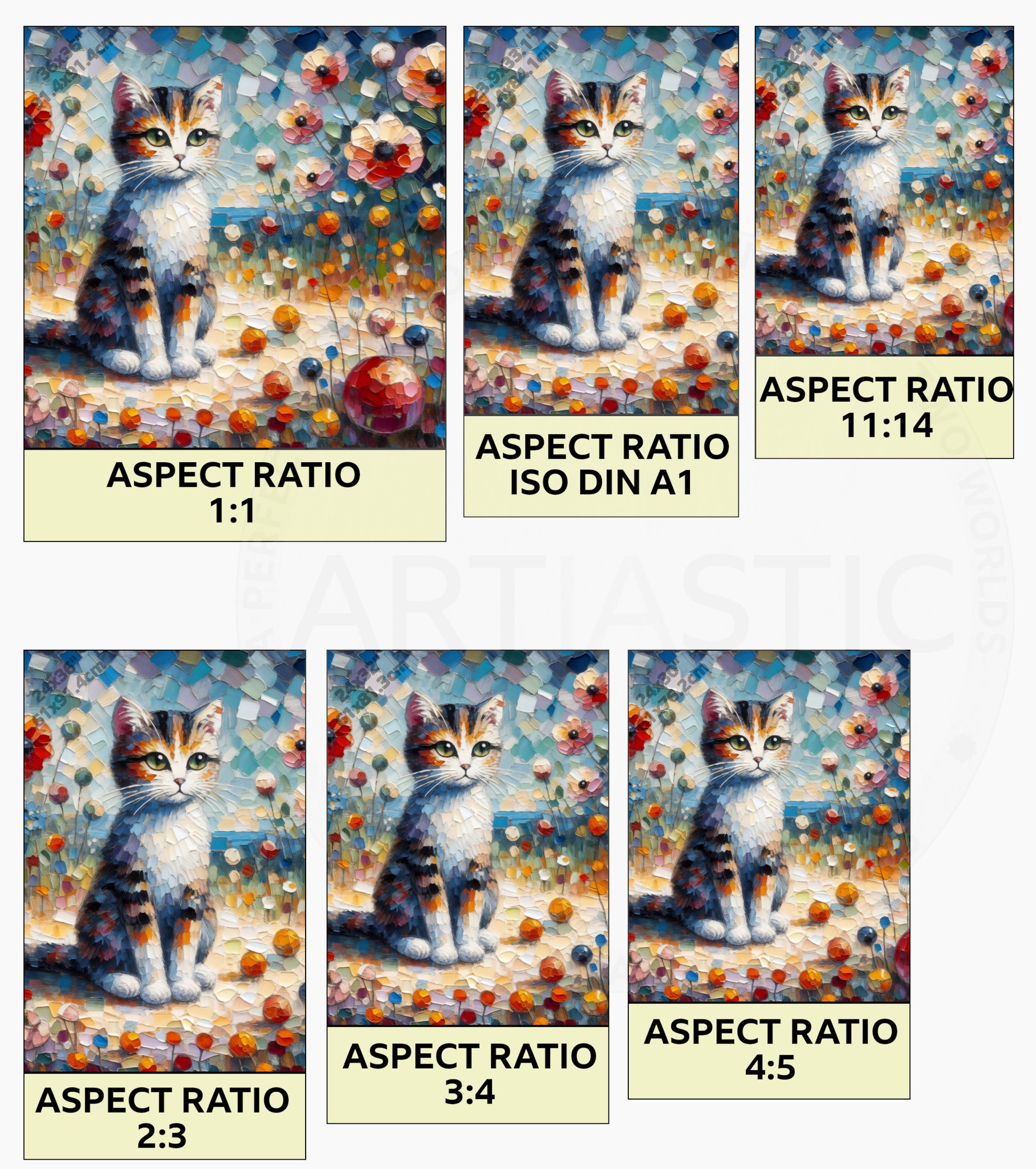 gato en jardin flores pintura digital naive ratios