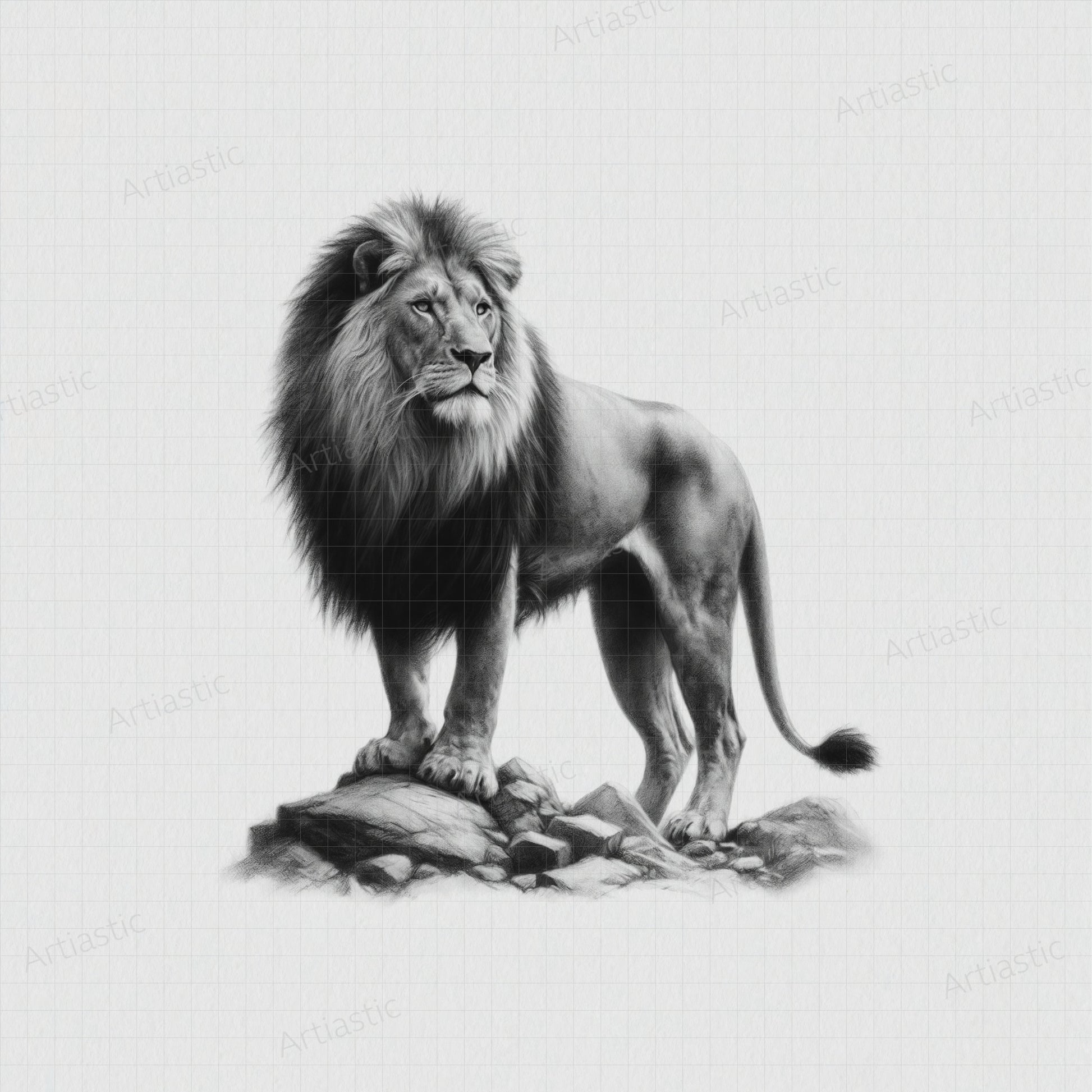 printable charcoal drawing of a lion