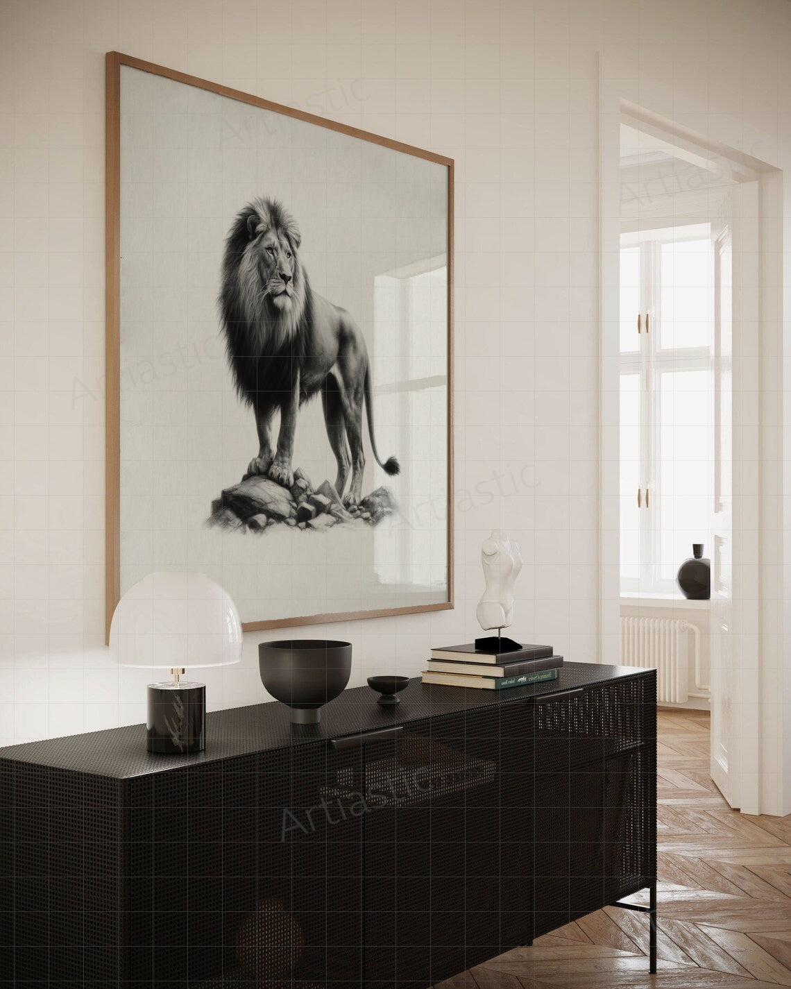 printable charcoal drawing of a lion wall art decor