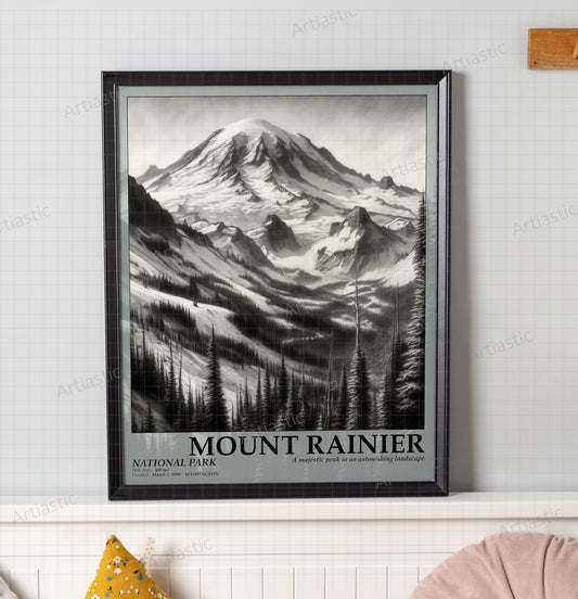 mount rainier national park poster illustration