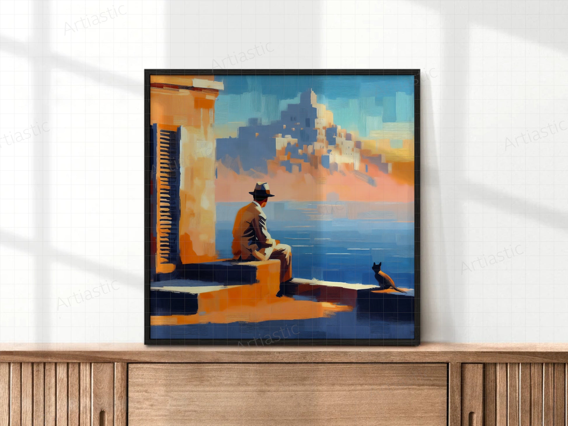 Mysterious man at the evening digital paint frame