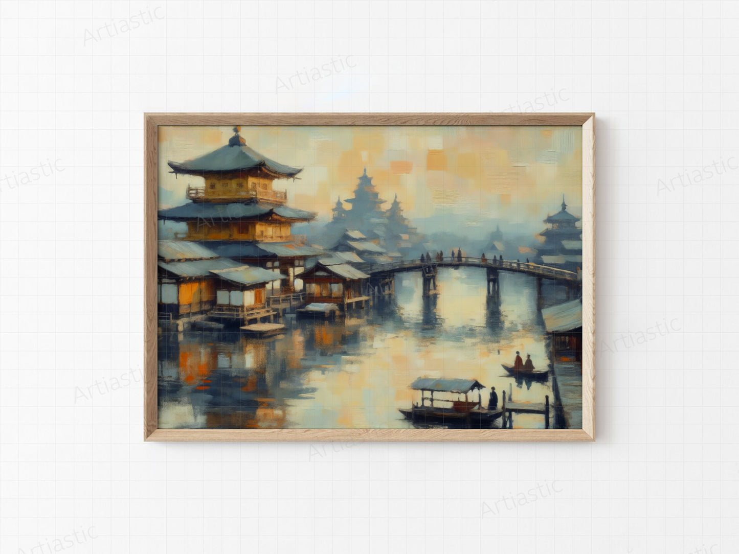 Old town of Tokio impresionist digital artwork framed