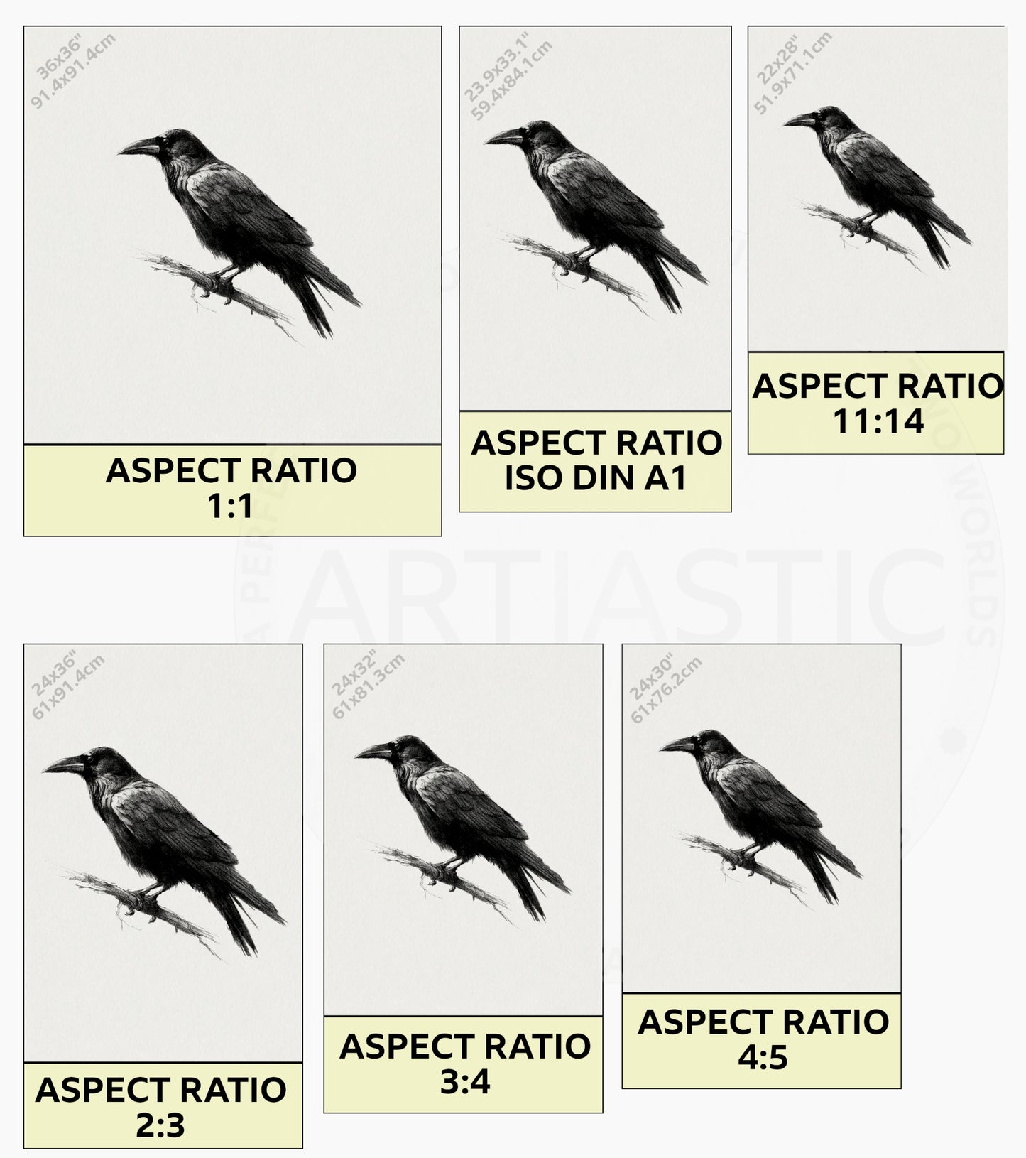 printable drawing raven charcoal wall art ratios