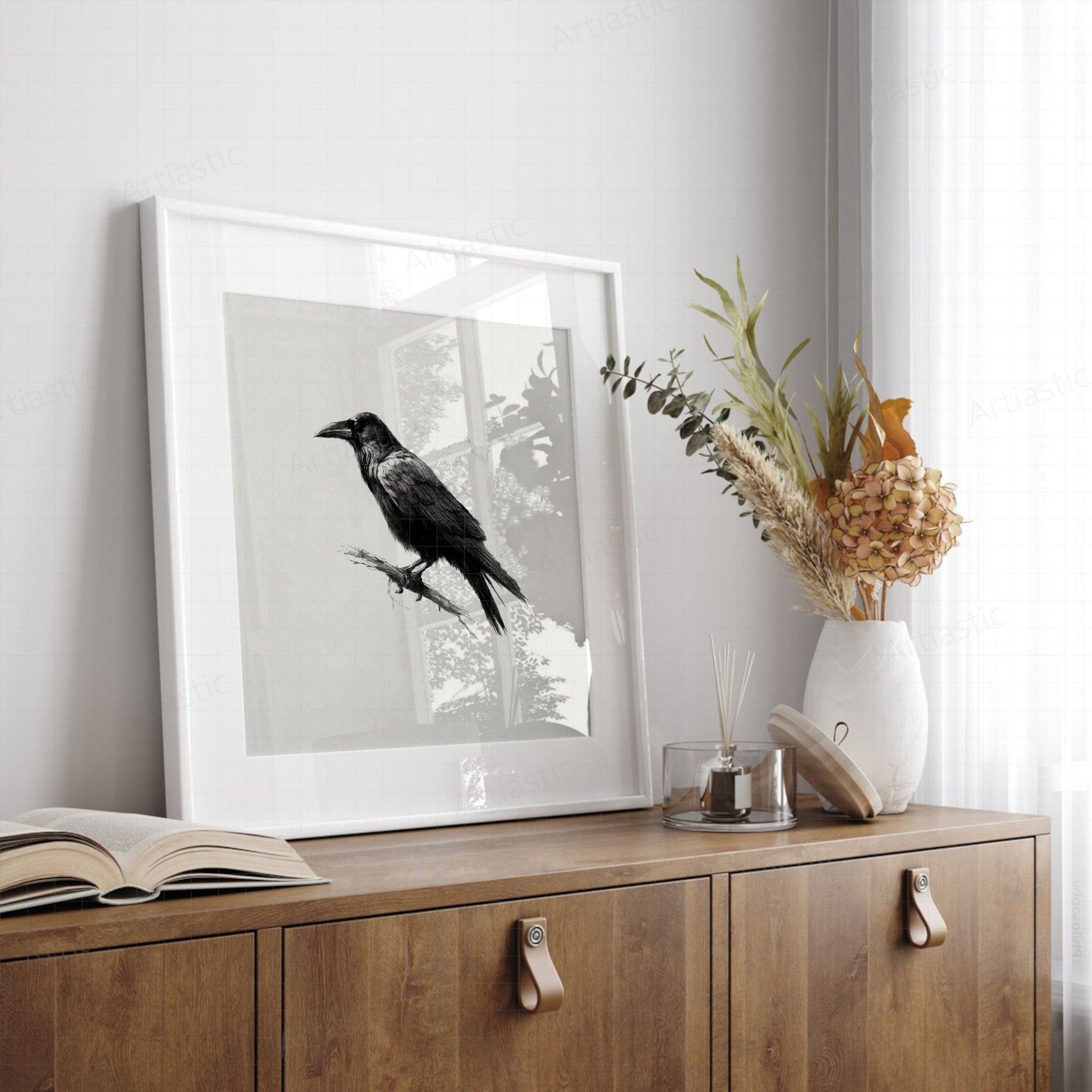 printable drawing raven charcoal