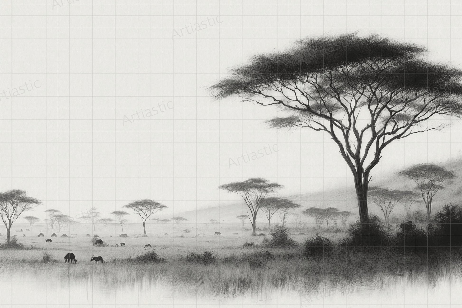 Africa Savanna digital diptych drawing 