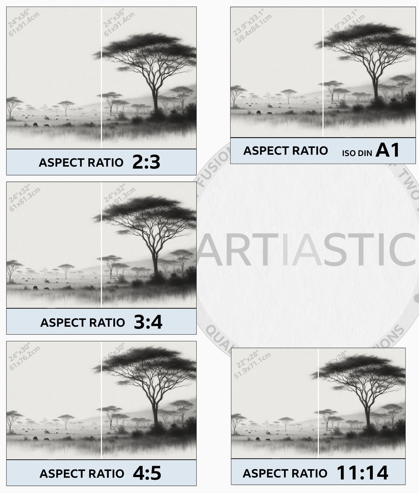 Africa Savanna digital diptych drawing  ratios