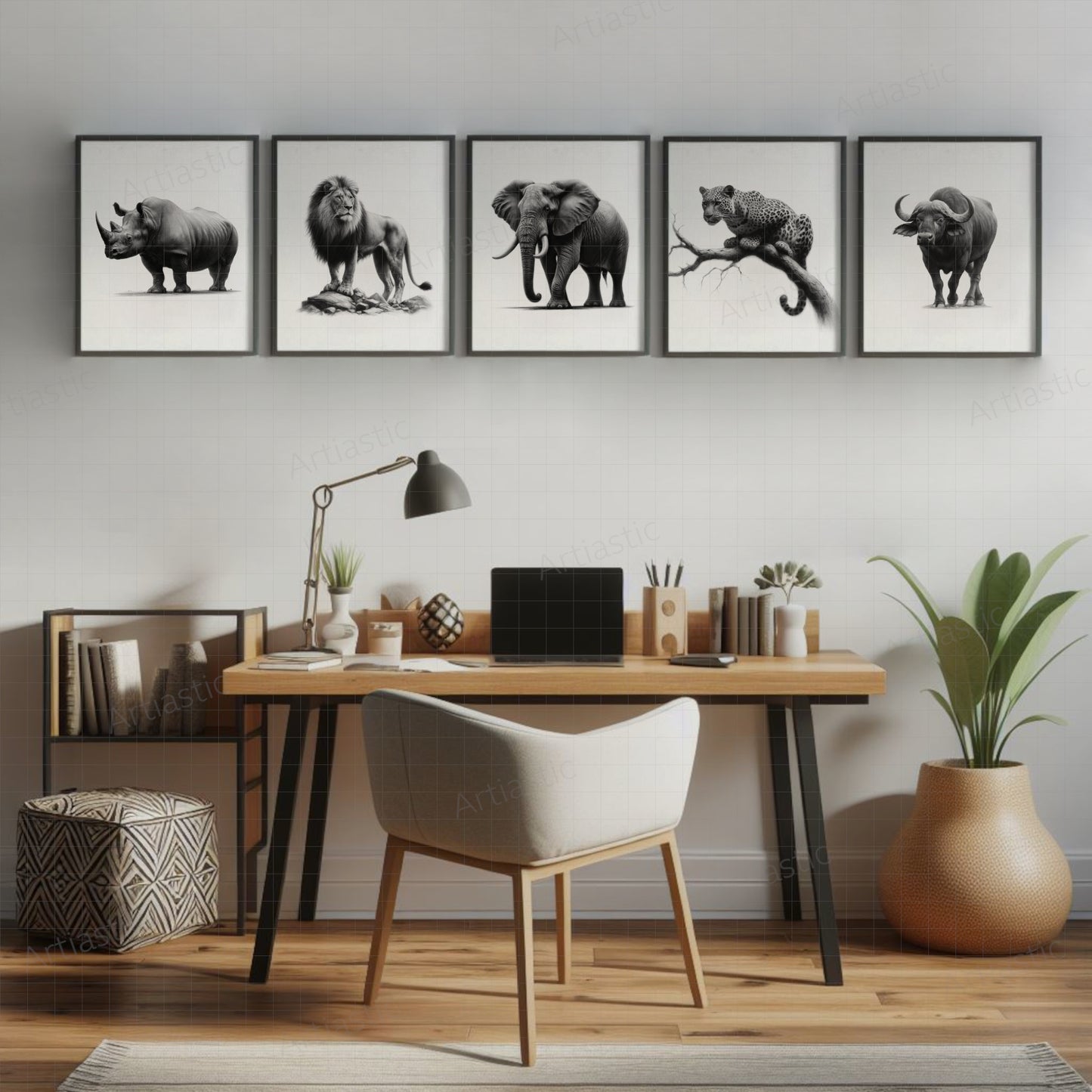 set of drawings printables of the big five of Africa