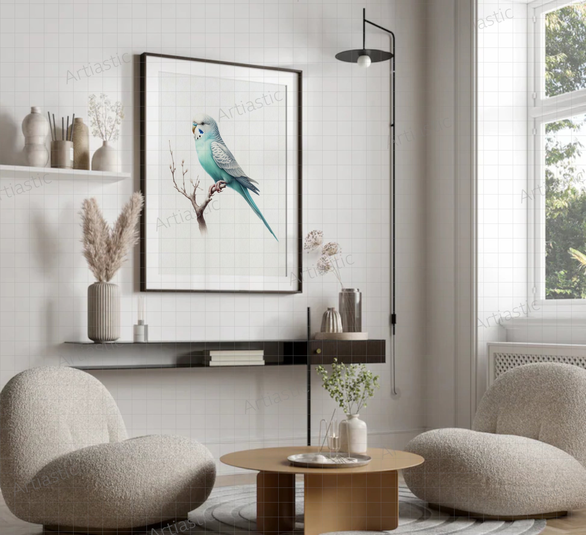 Parakeet watercolor print & framed wall art