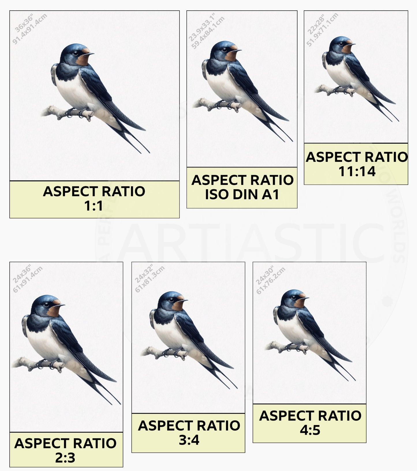 Swallow watercolor digitalal print & framed artwork