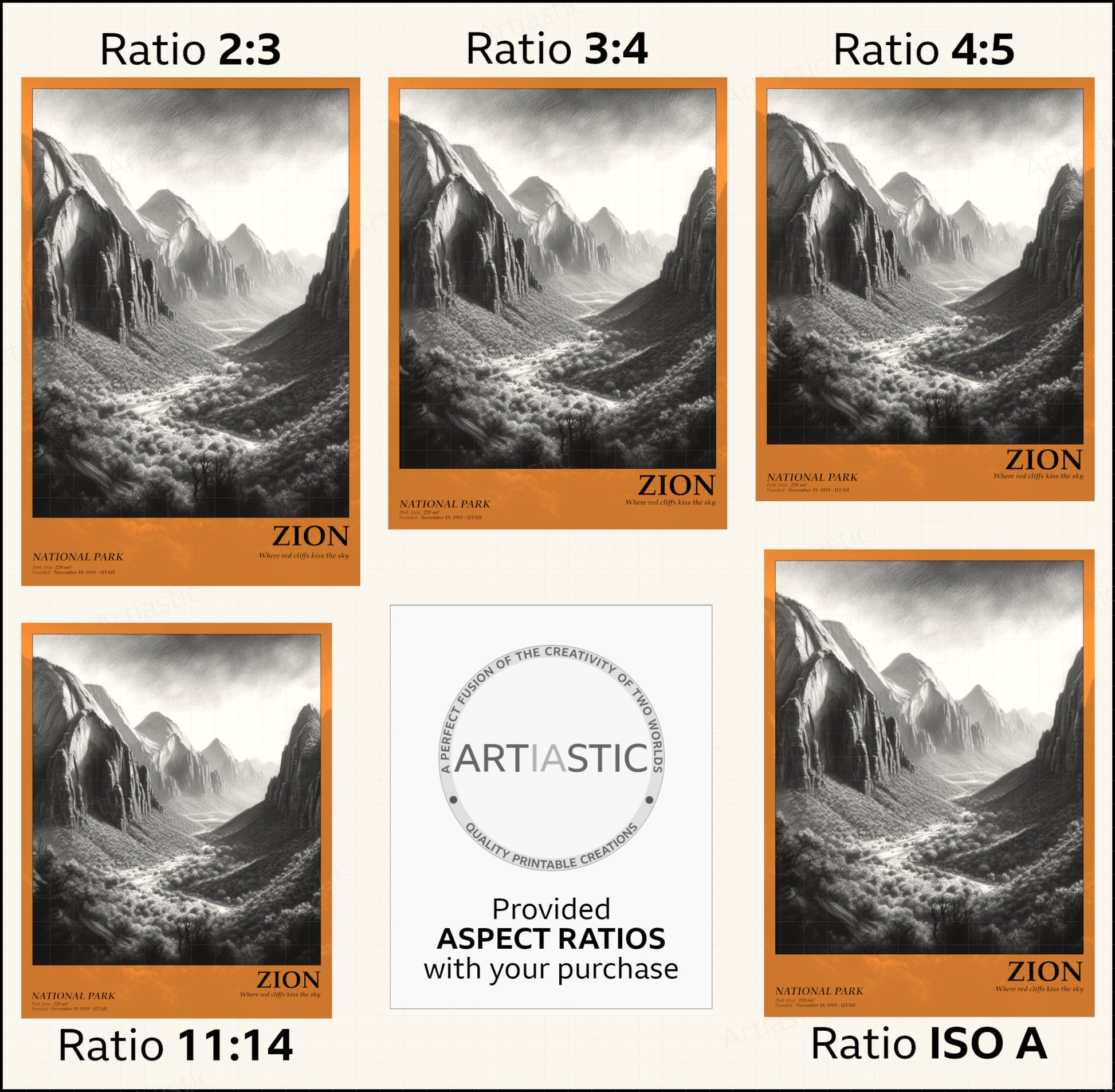 zion national park poster aspect ratios