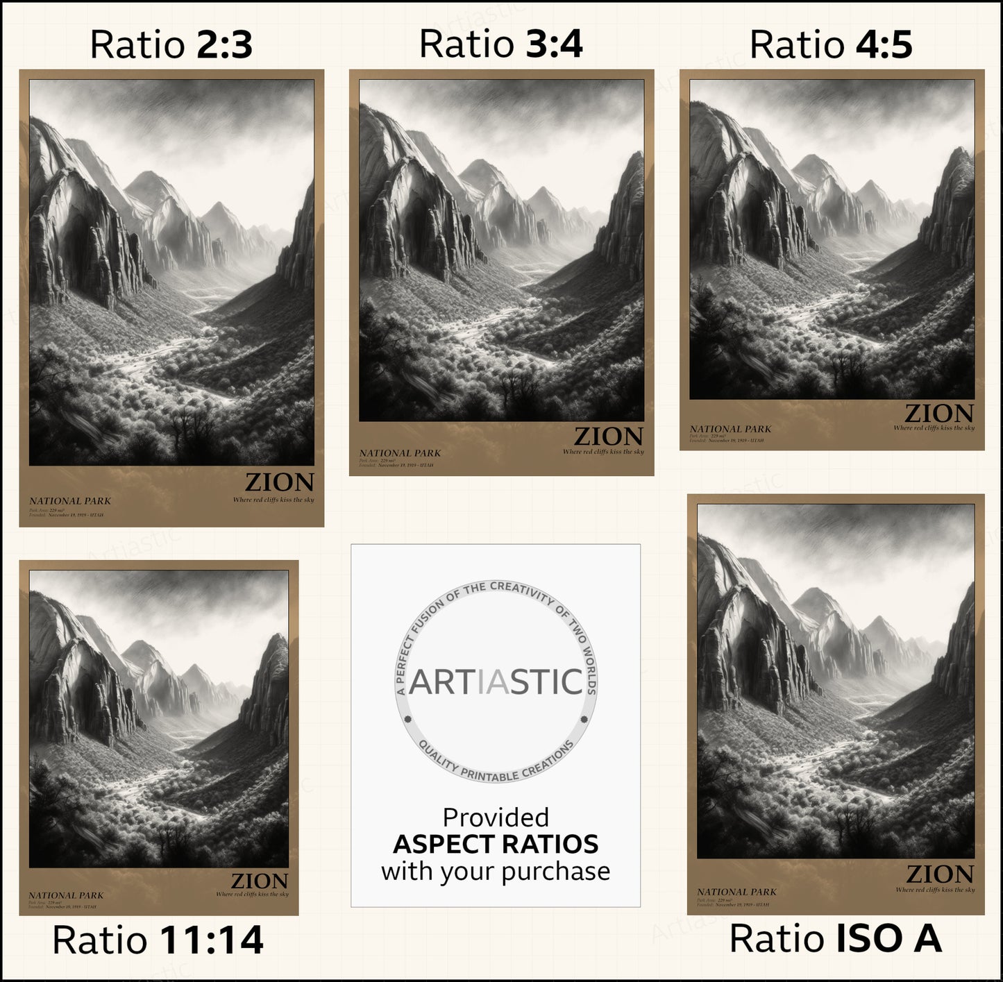 zion national park poster wall art ratios