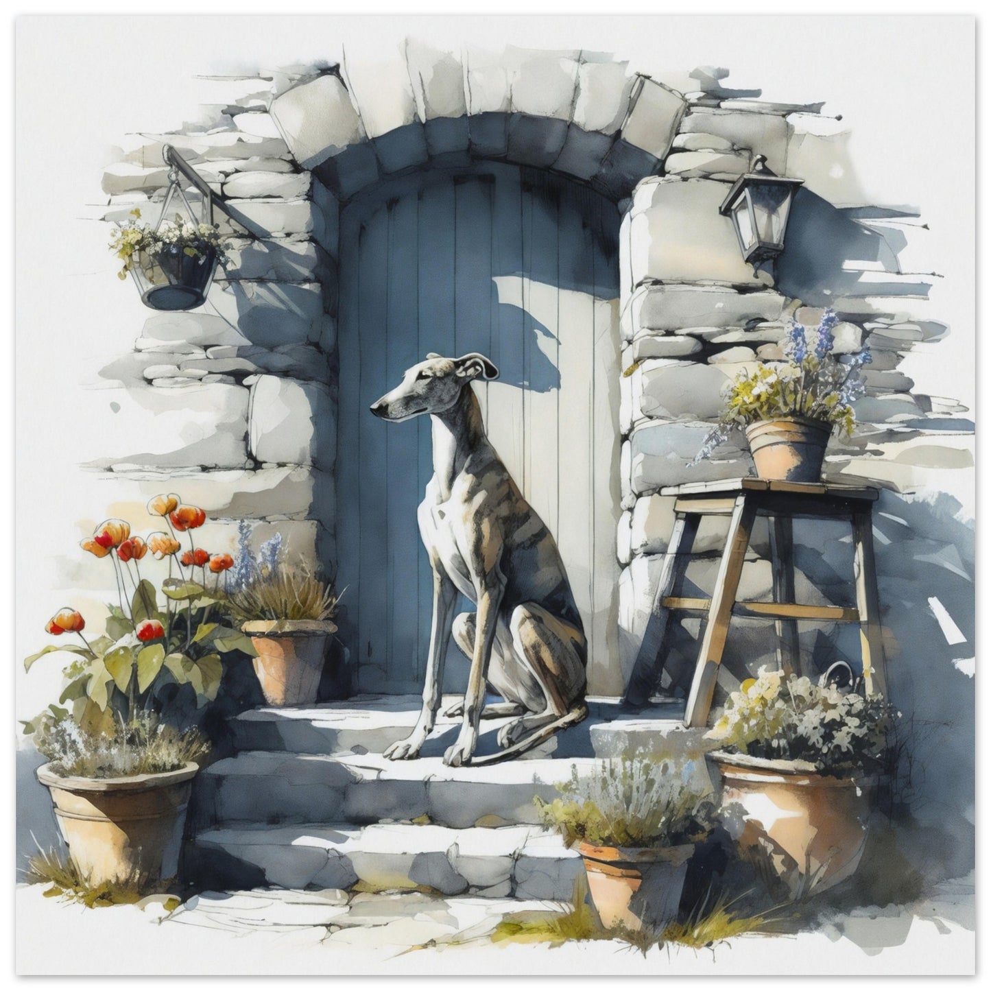 greyhound digital watercolor wall art print