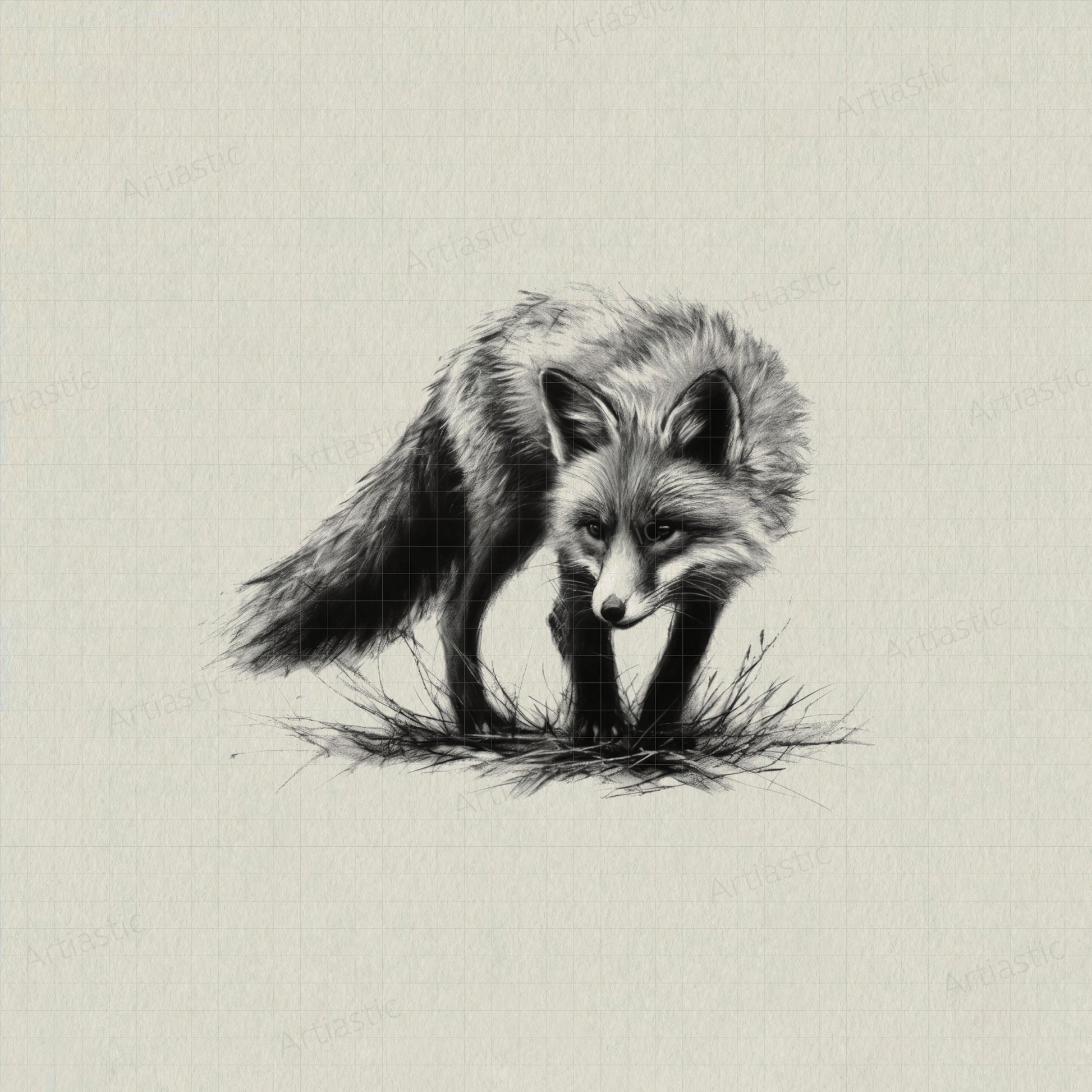 printable charcoal drawing of a fox