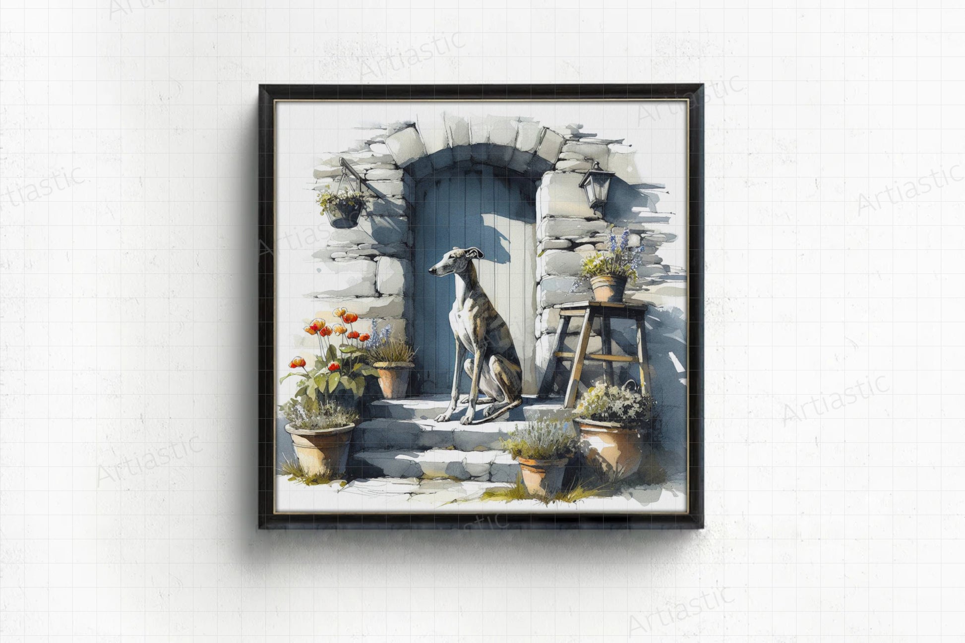 greyhound digital watercolor wall art