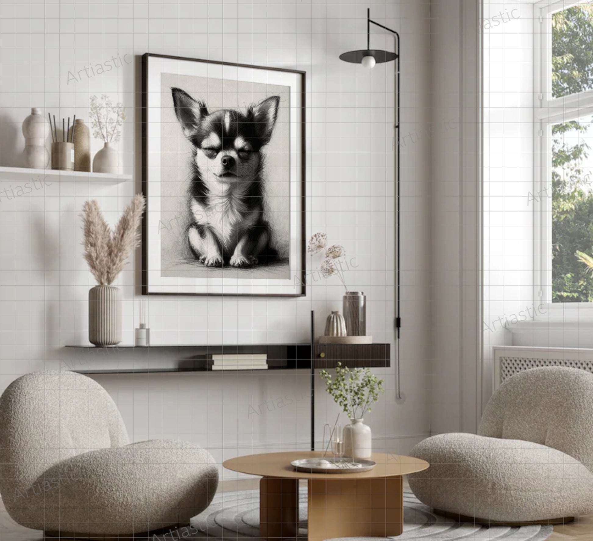 chihuahua dog ilustration wall art