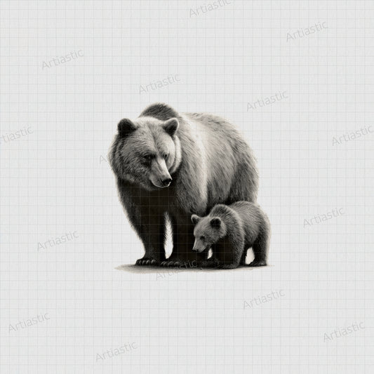 bear and her cub minimalist drawing