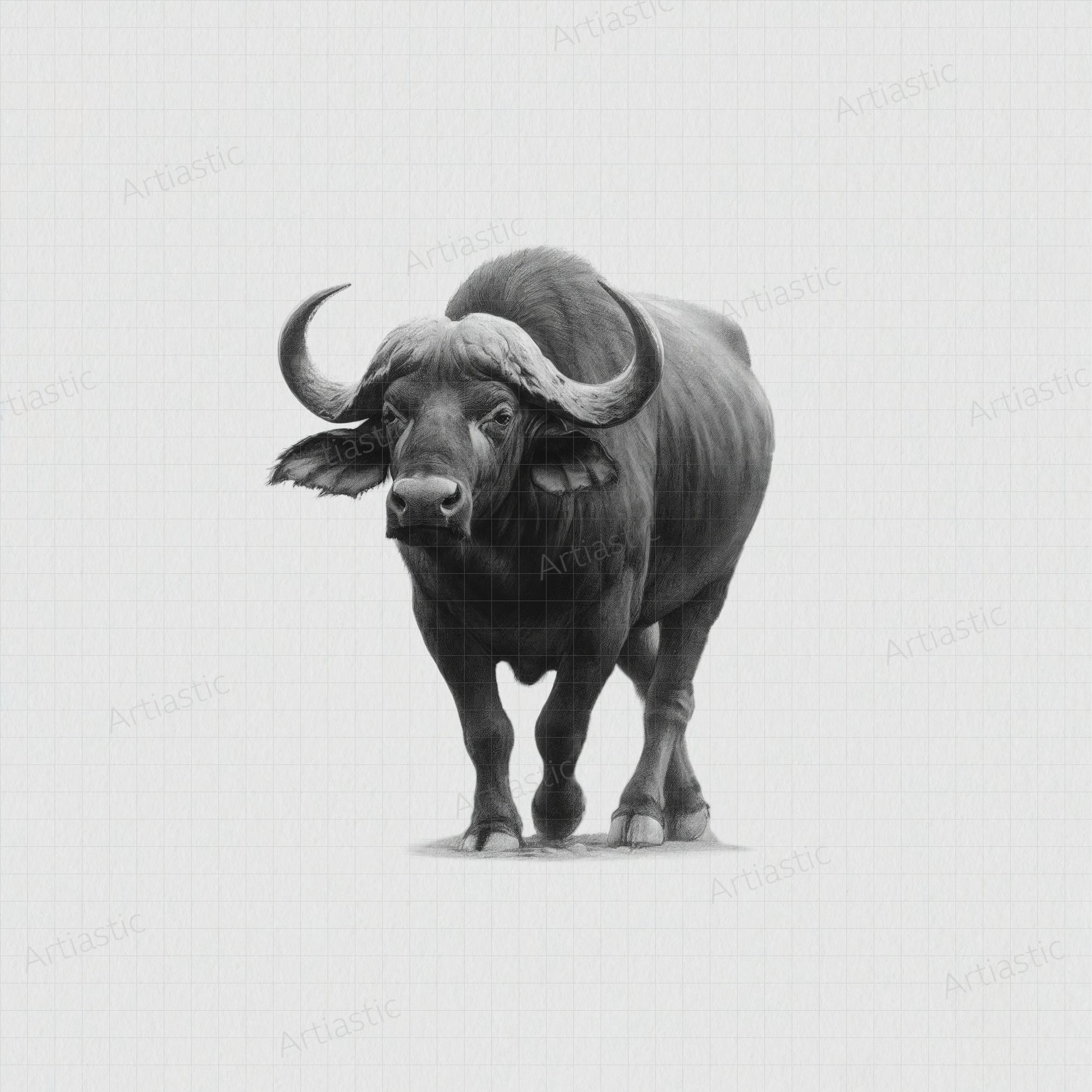 charcoal drawing of an african buffalo