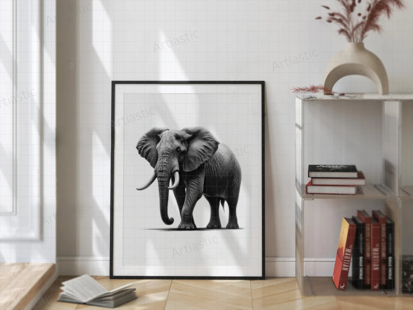 charcoal drawing printable elephant frame