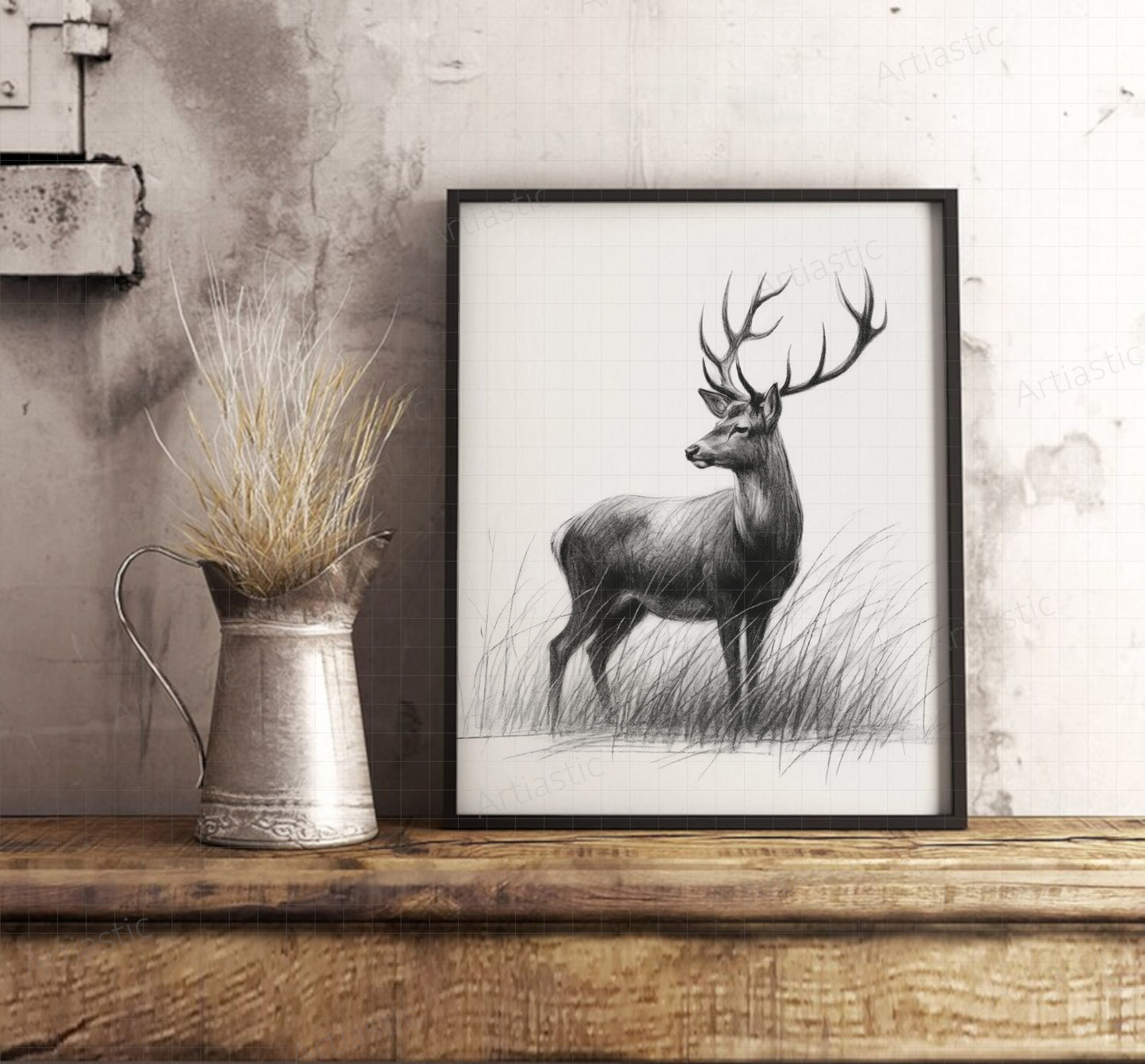 printable charcoal drawing od a deer wall art