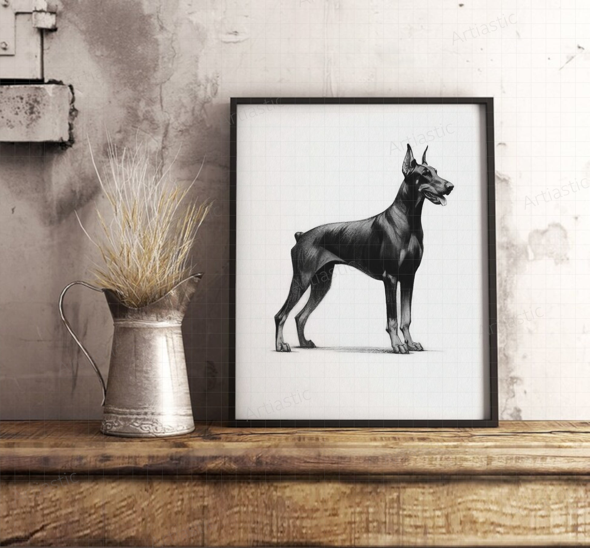 printable charcoal doberman wall art