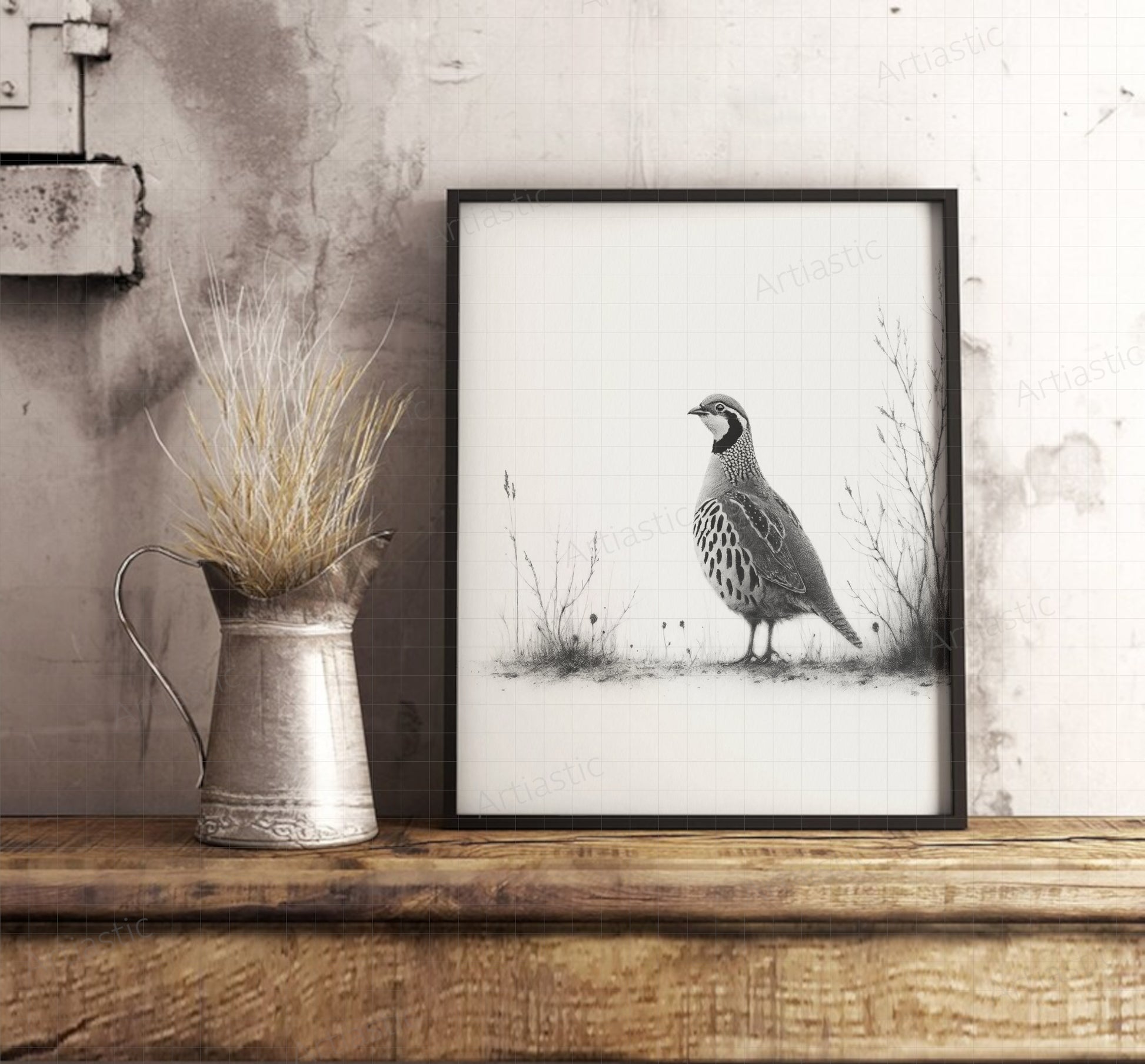 print of a partridge. charcoal style, Hunting wildlife wall art