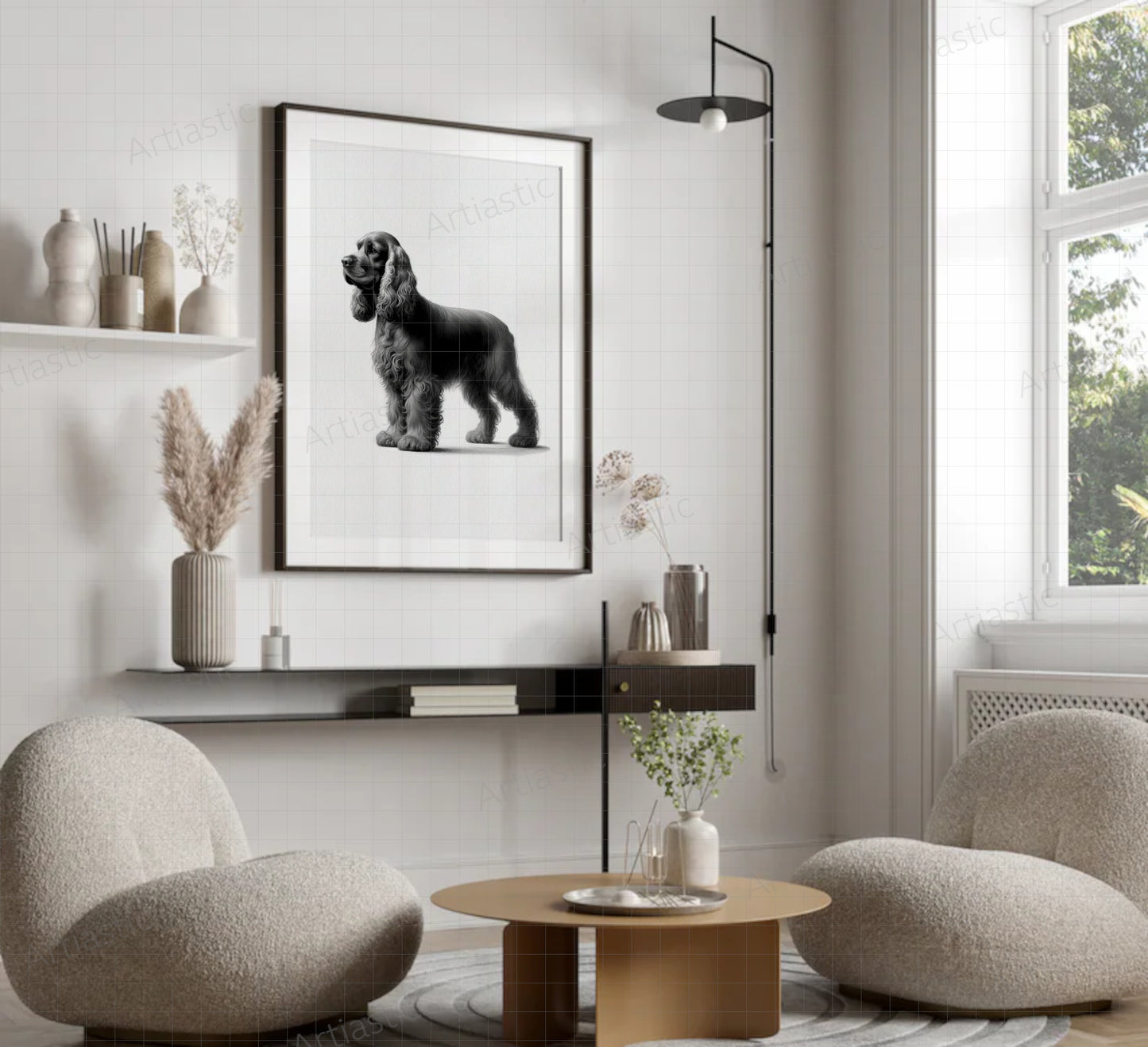 cocker spaniel digital drawing wall art