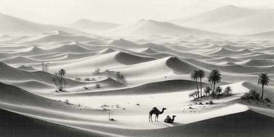 charcoal digital drawing of the sahara desert wall art set of 3