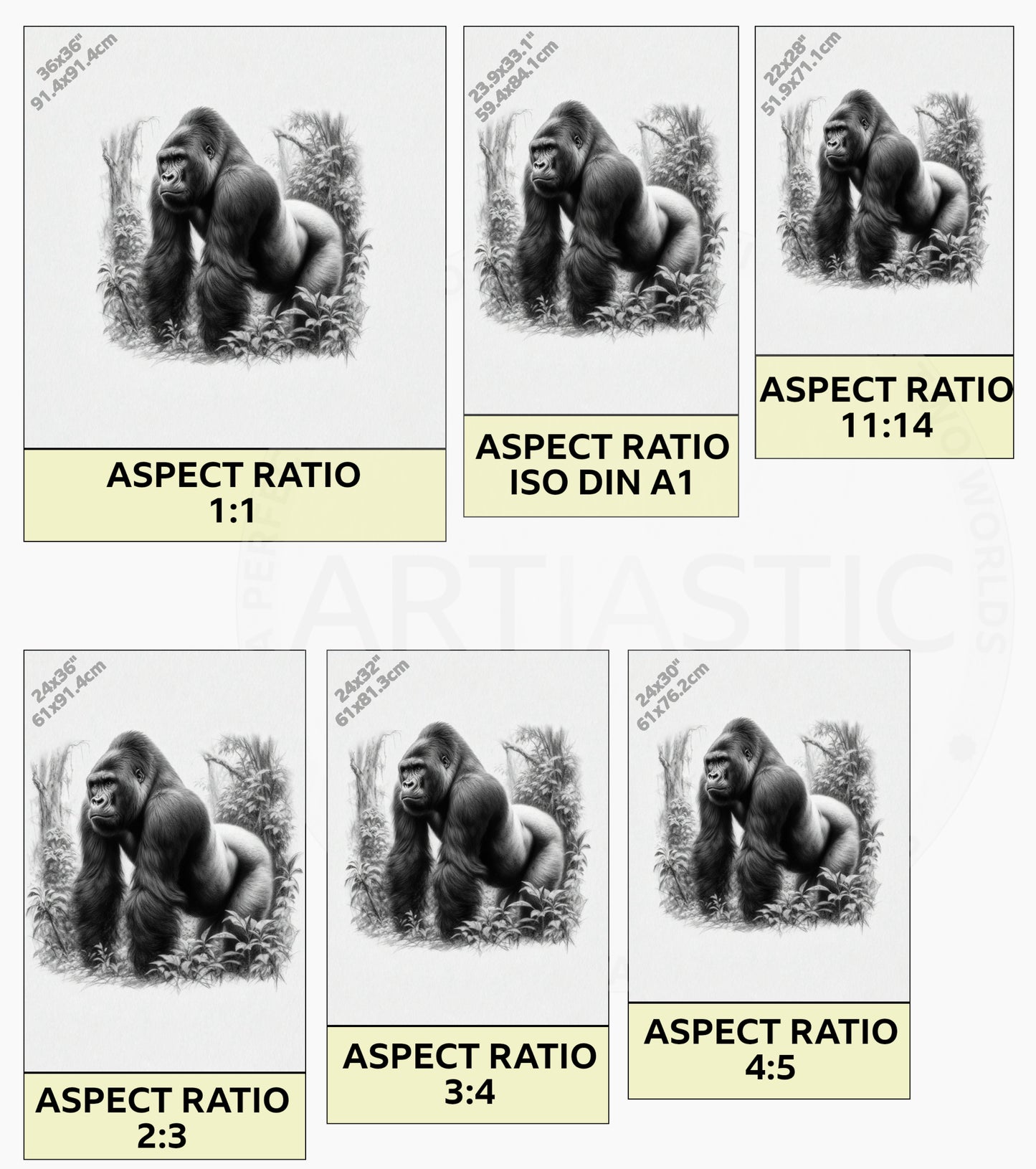 digital charcoal drawing of a silverback gorilla ratios