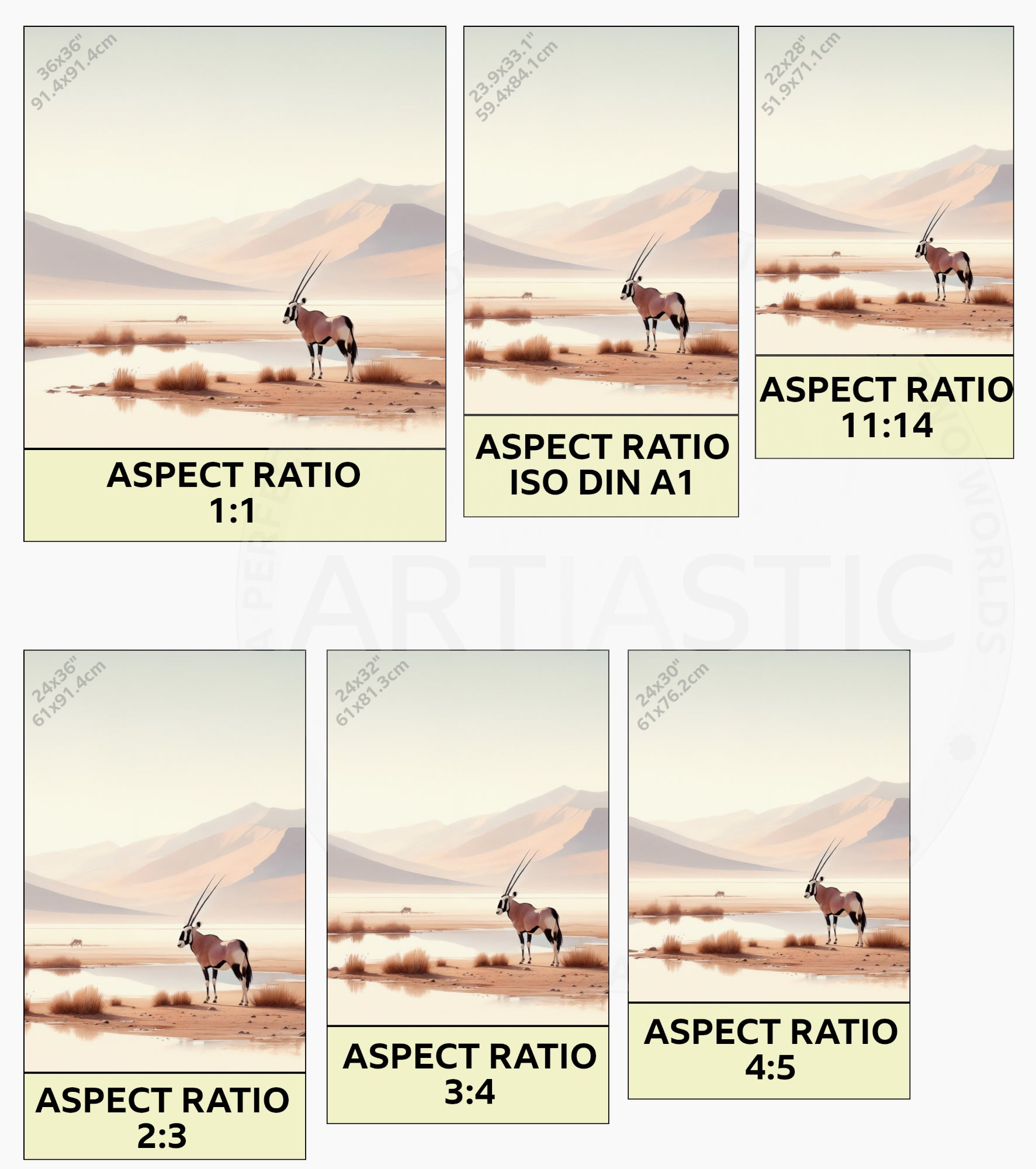 printable watercolor paint of namibia oryx wall art ratios