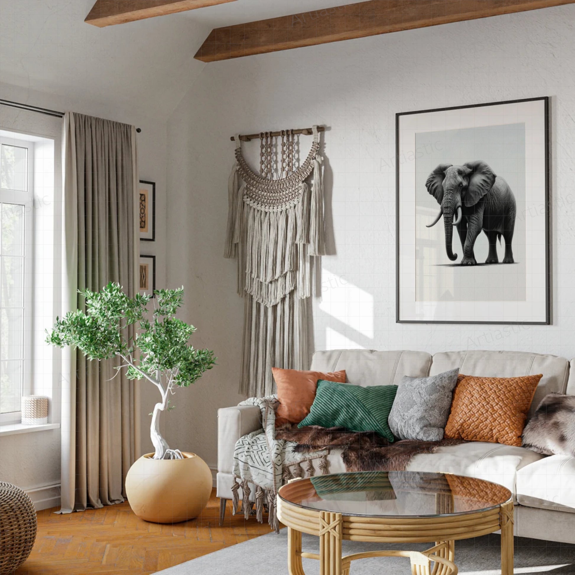 charcoal drawing printable elephant wall art