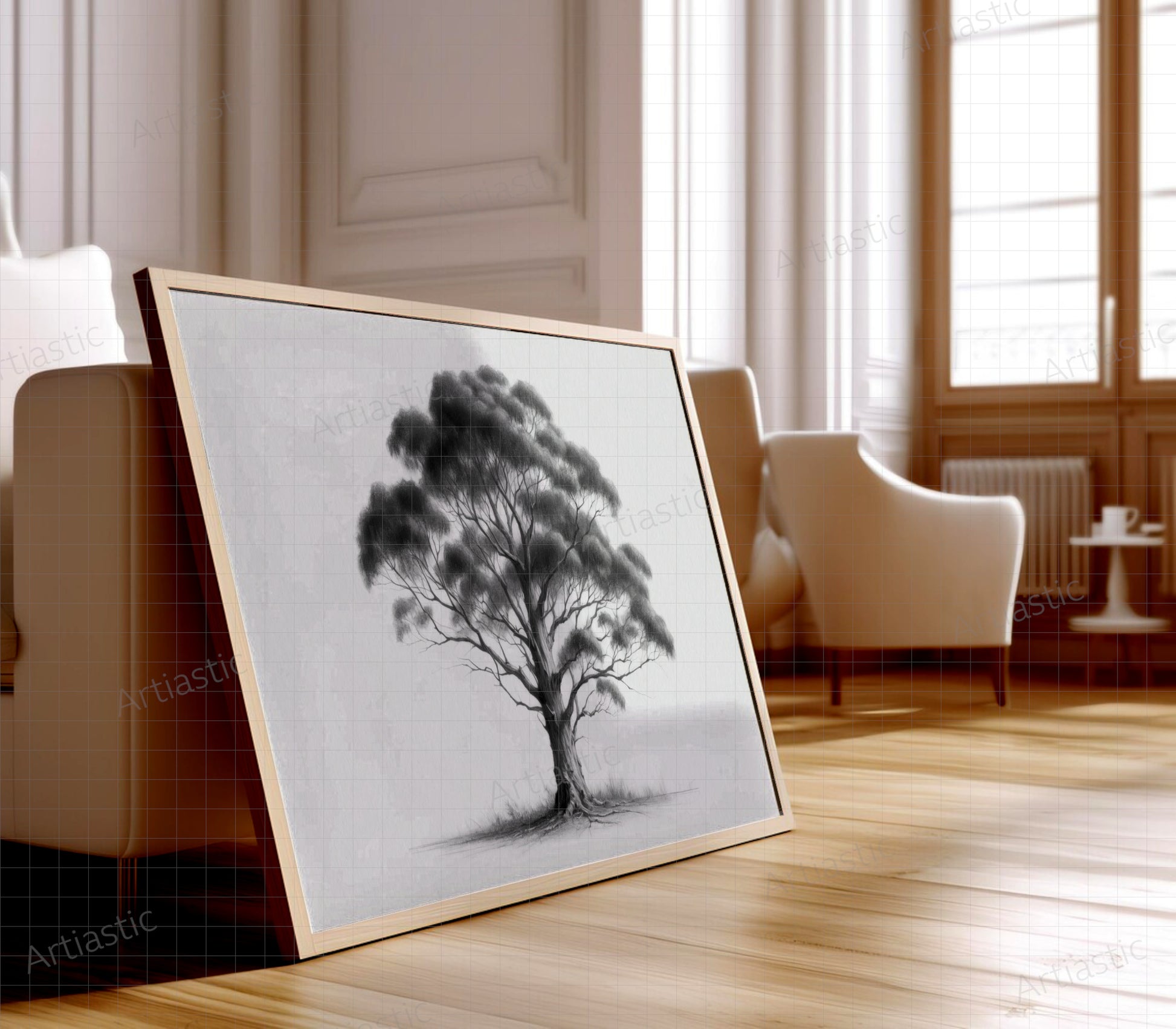 printable drawing minimalist eucaliptus tree framed