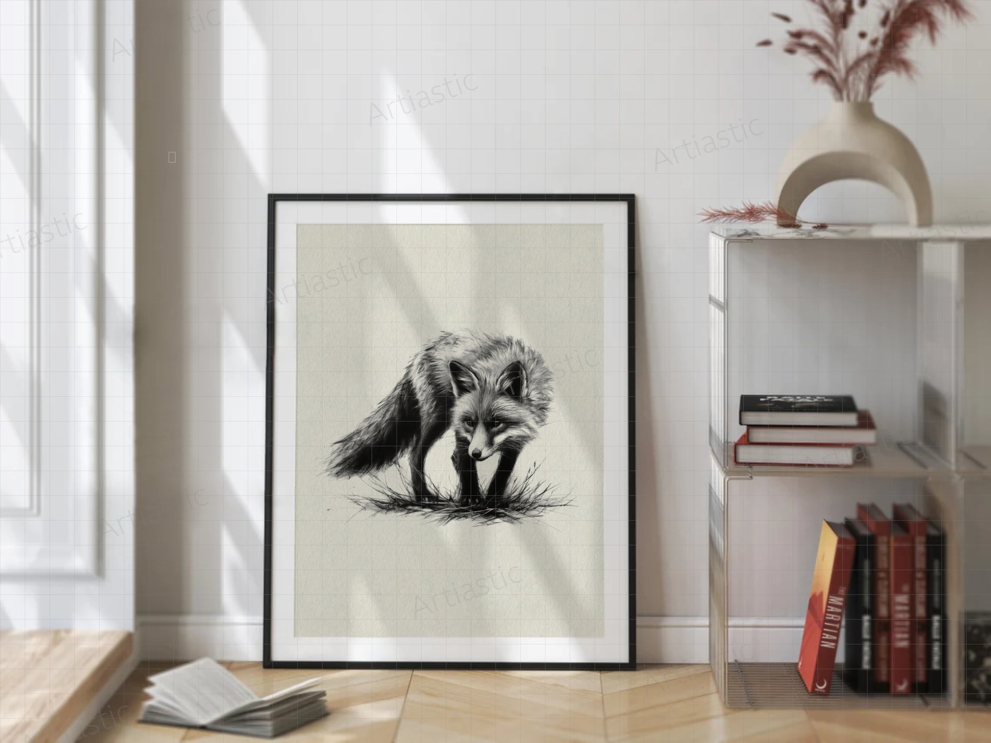 printable charcoal drawing of a fox download