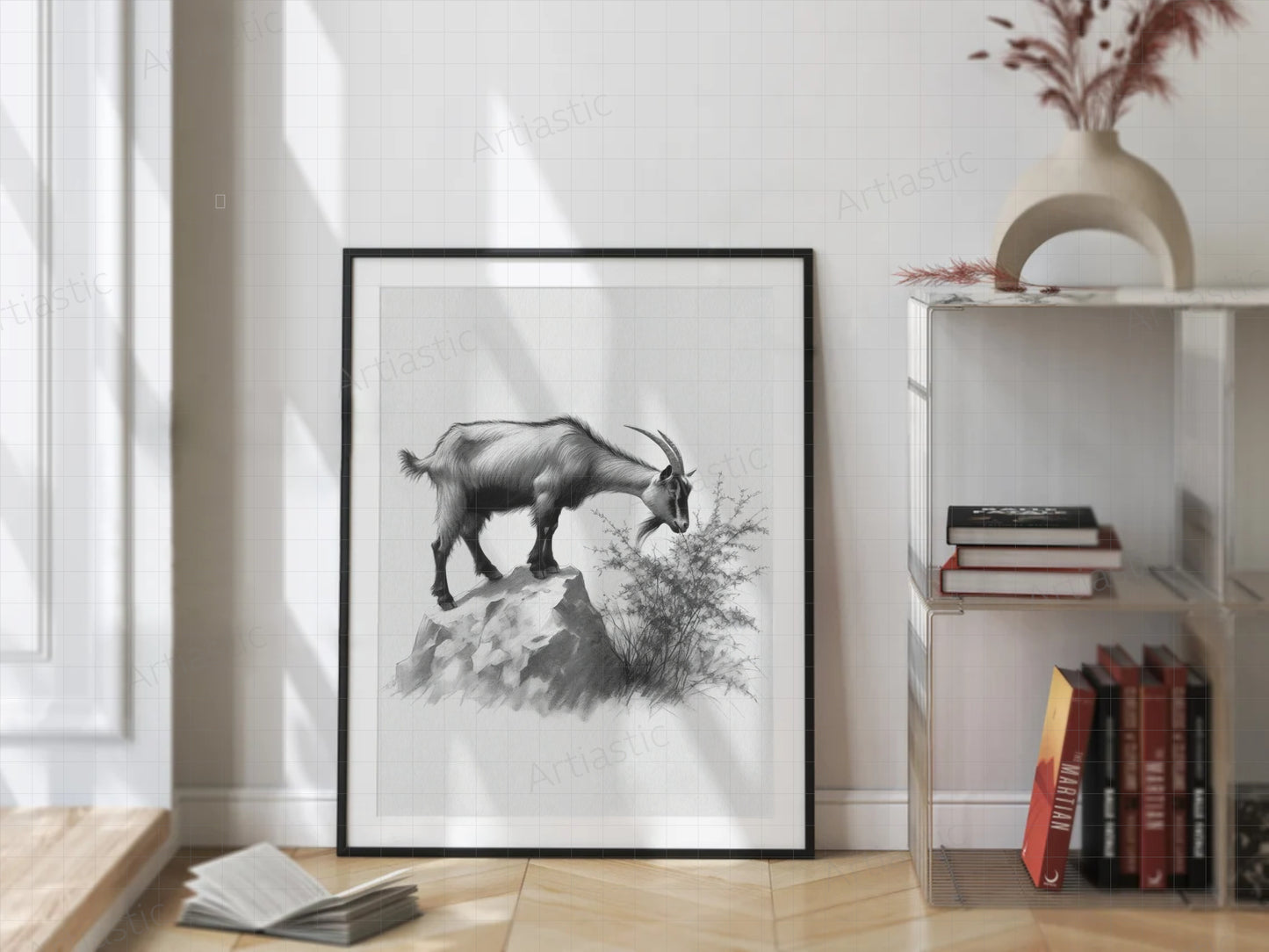 print charcoal drawing of a goat art artiastic