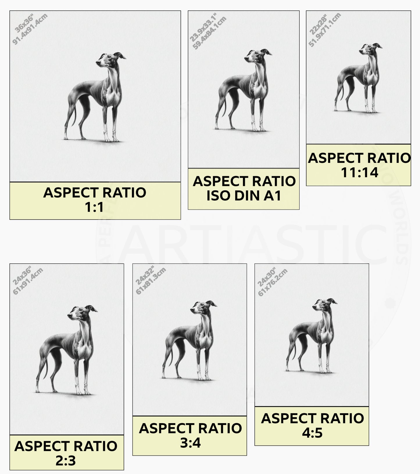 greyhound dog digital drawing wall art ratios