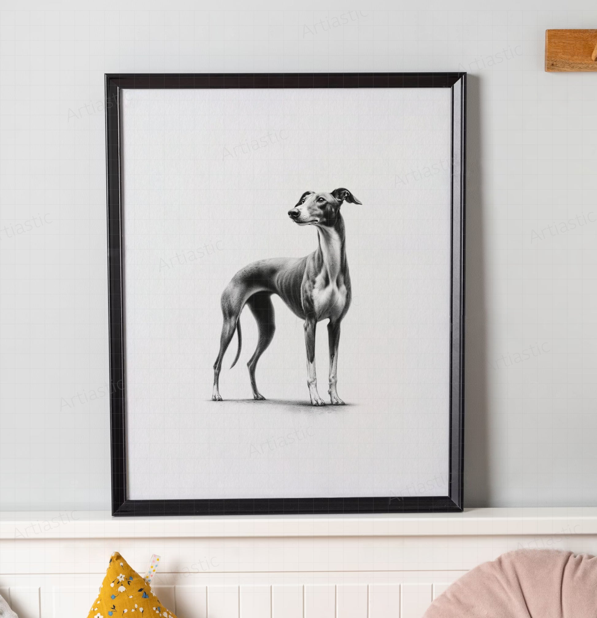 greyhound dog digital drawing wall art