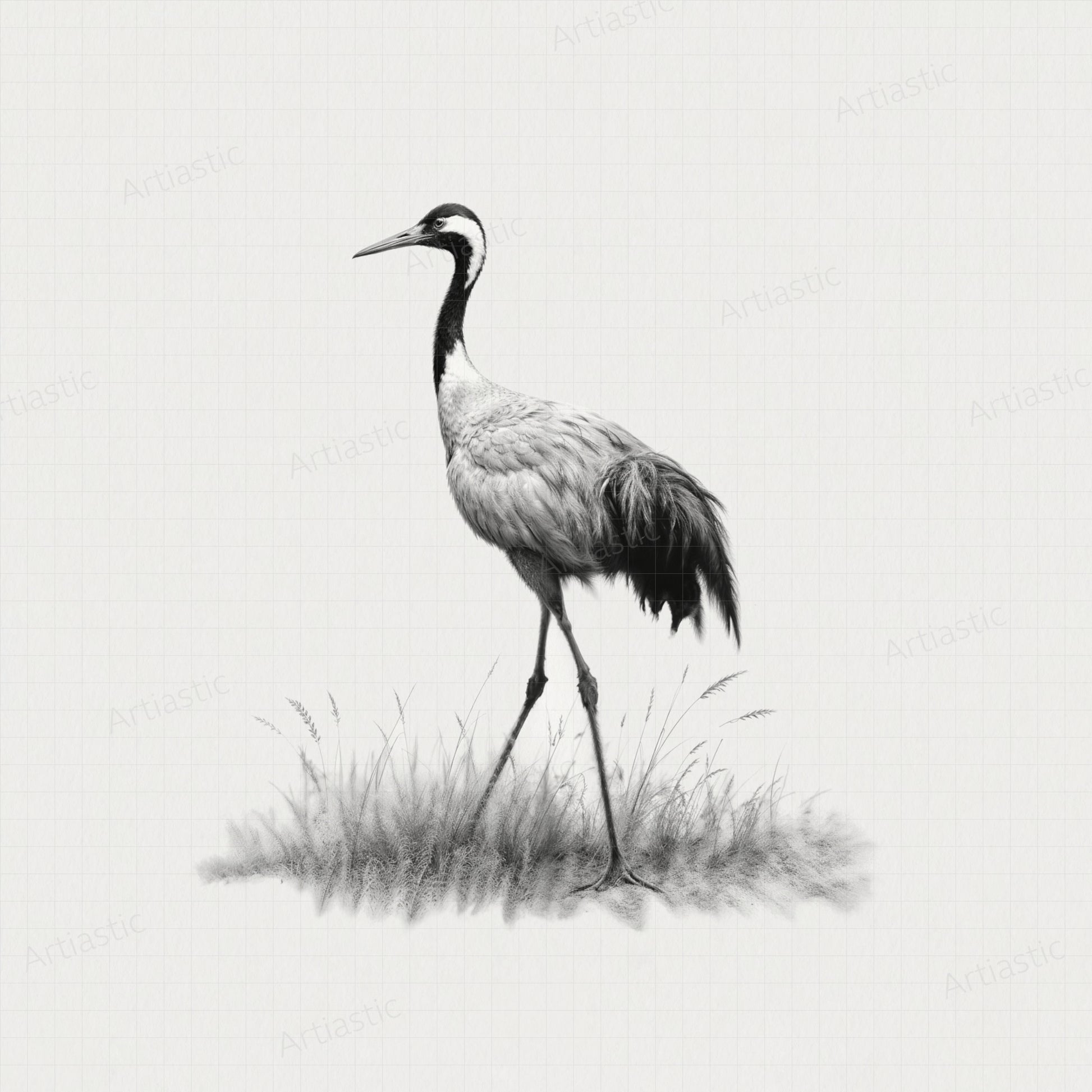 digital charcoal drawing of a crane