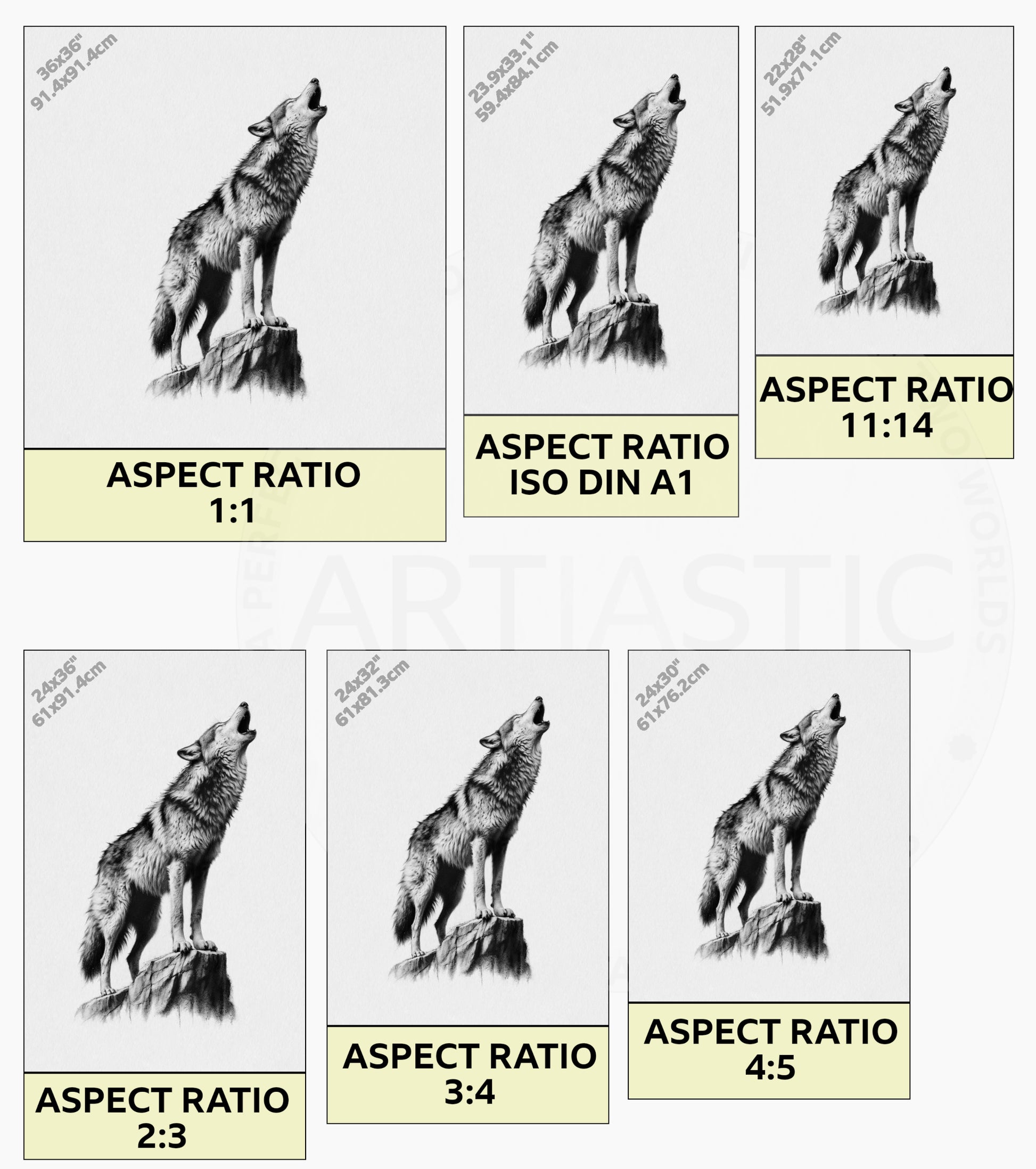 howling wolf digital wall art ratios