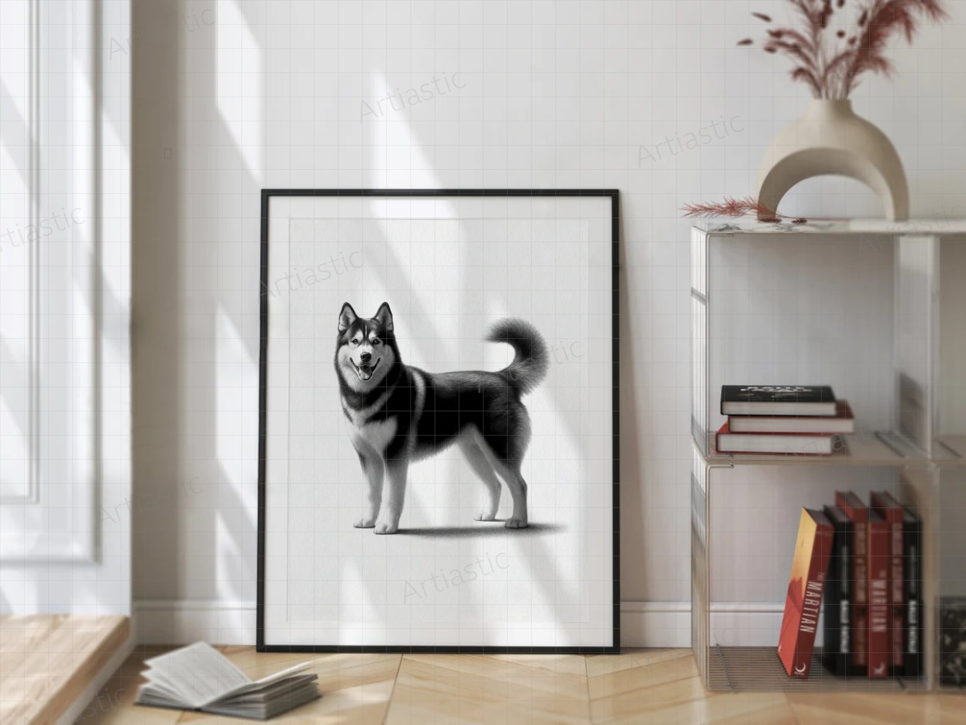 dibujo minimalista de perro husky siberiano arte digital