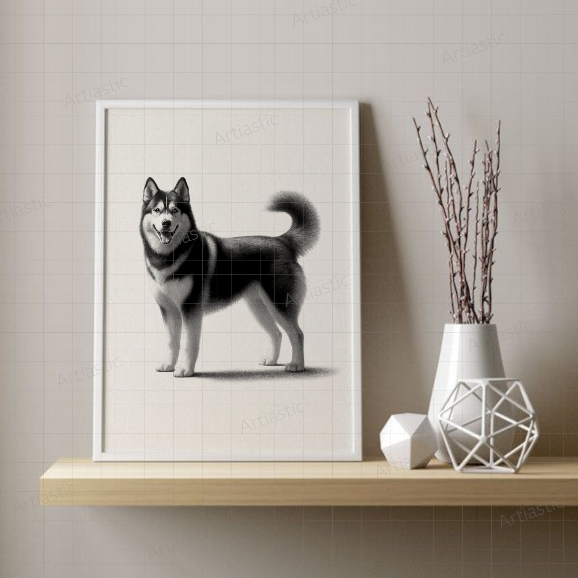 husky dog minimalist digital art