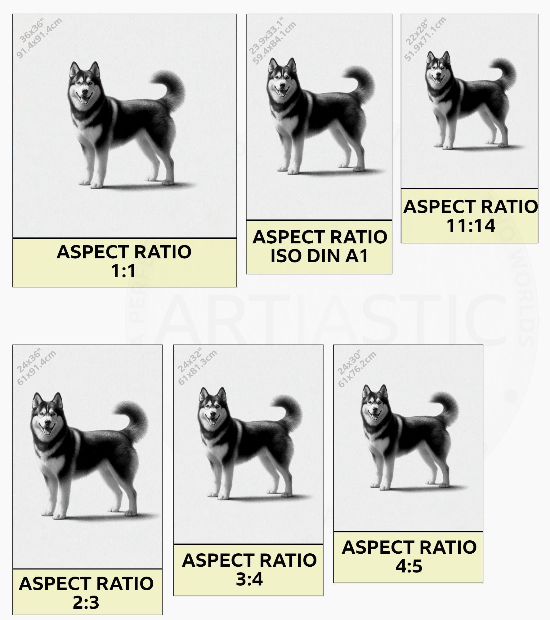 dibujo minimalista de perro husky siberiano arte digital ratios