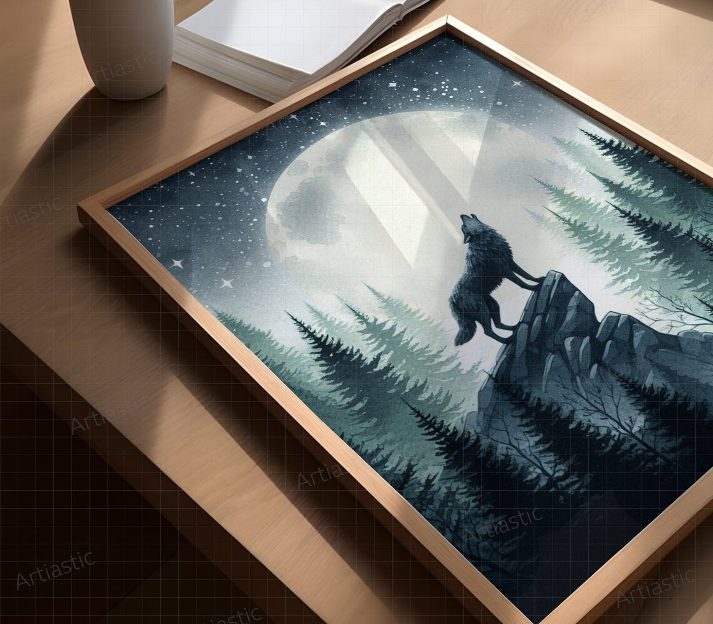 printable watercolor drawing wolf howling