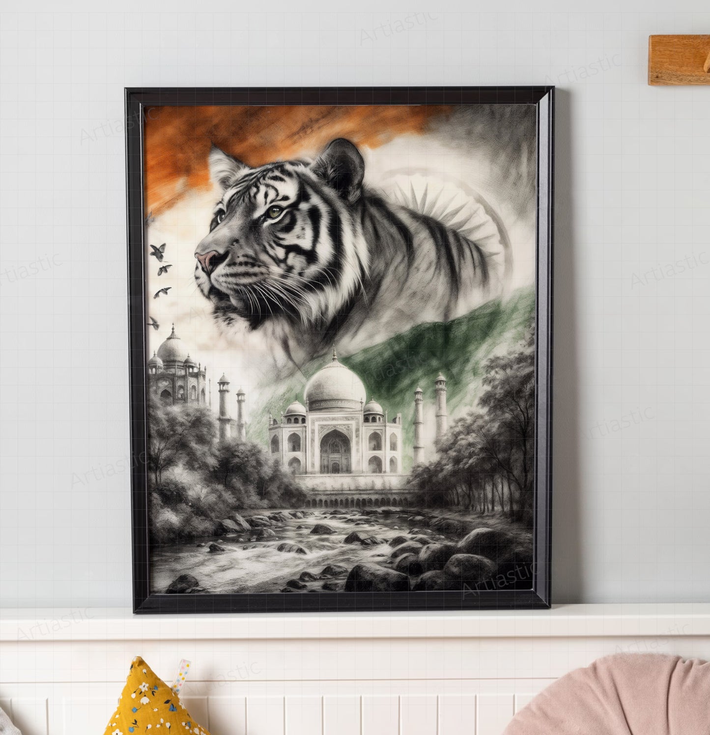 patriotic digital drawing of India wallart