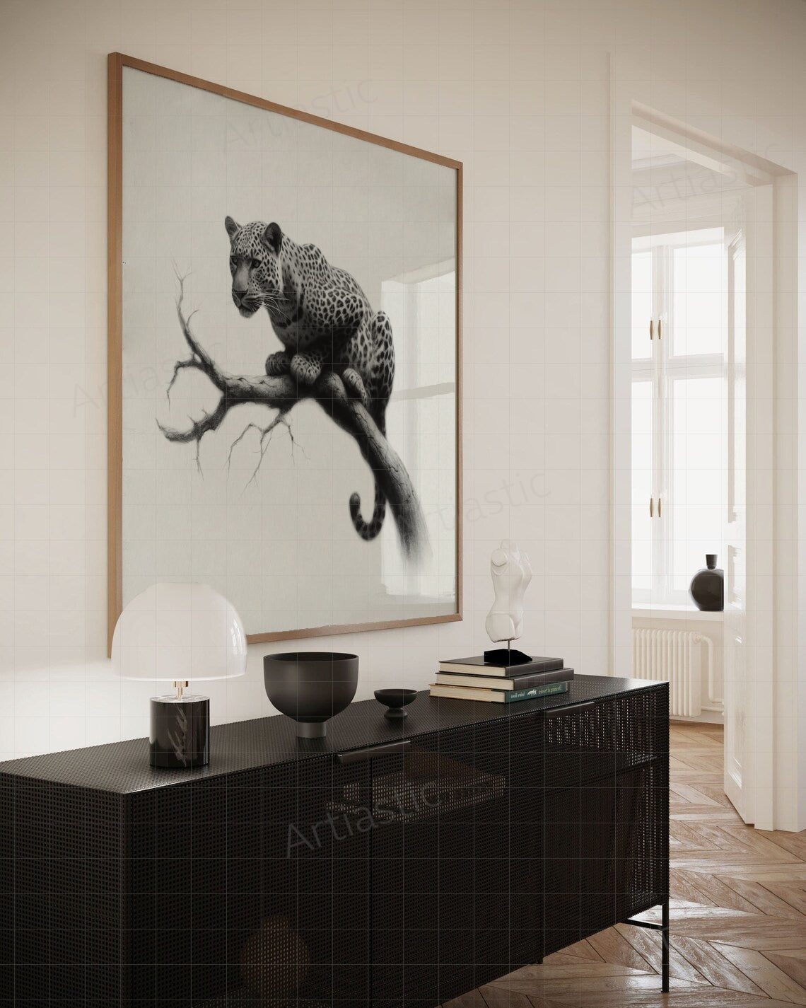 charcoal drawing of a leopard wall art