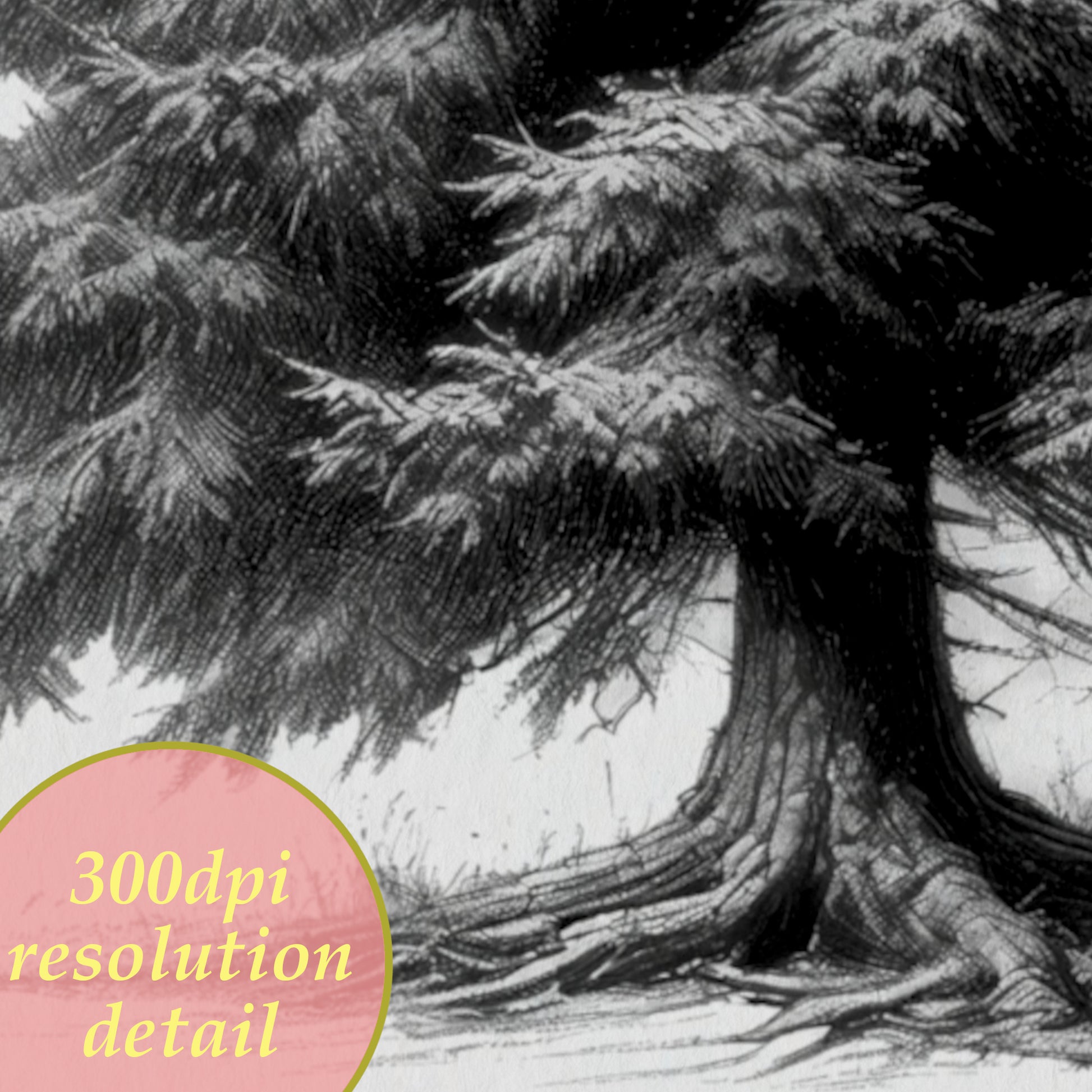 printable wall art of a spruce tree detail