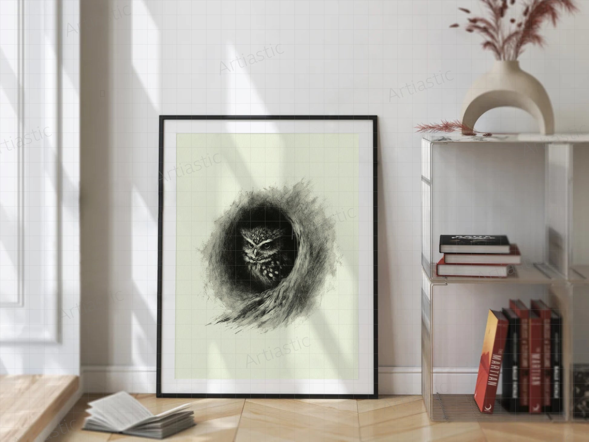 eagle owl print artwork